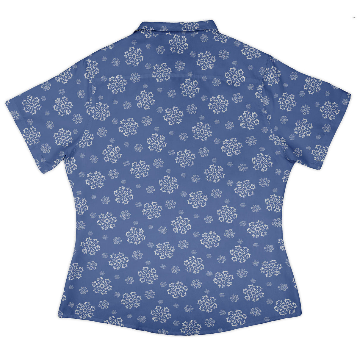 Snowflake Cat Winter Curvy Button Up Shirt womens back