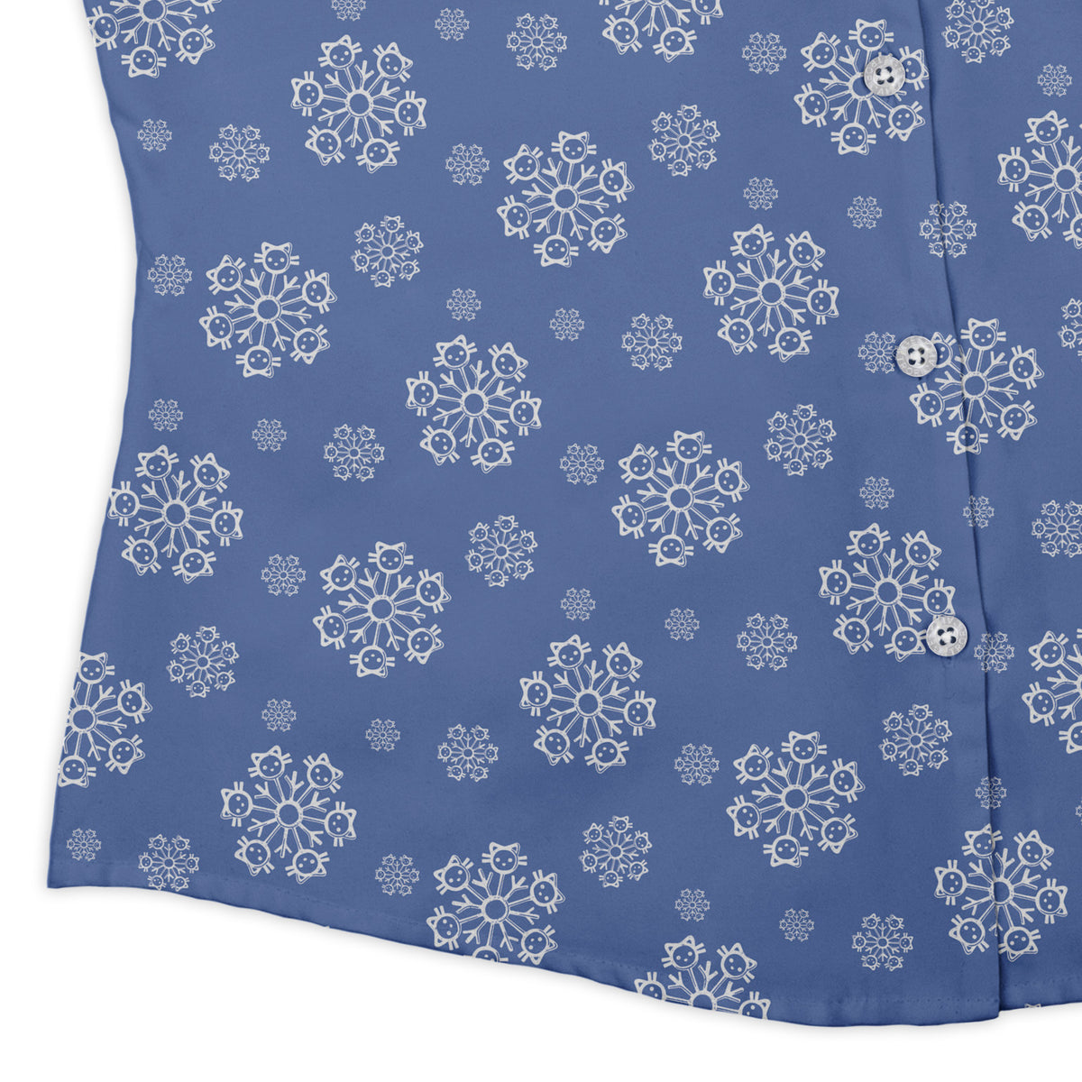 Snowflake Cat Winter Curvy Button Up Shirt womens corner