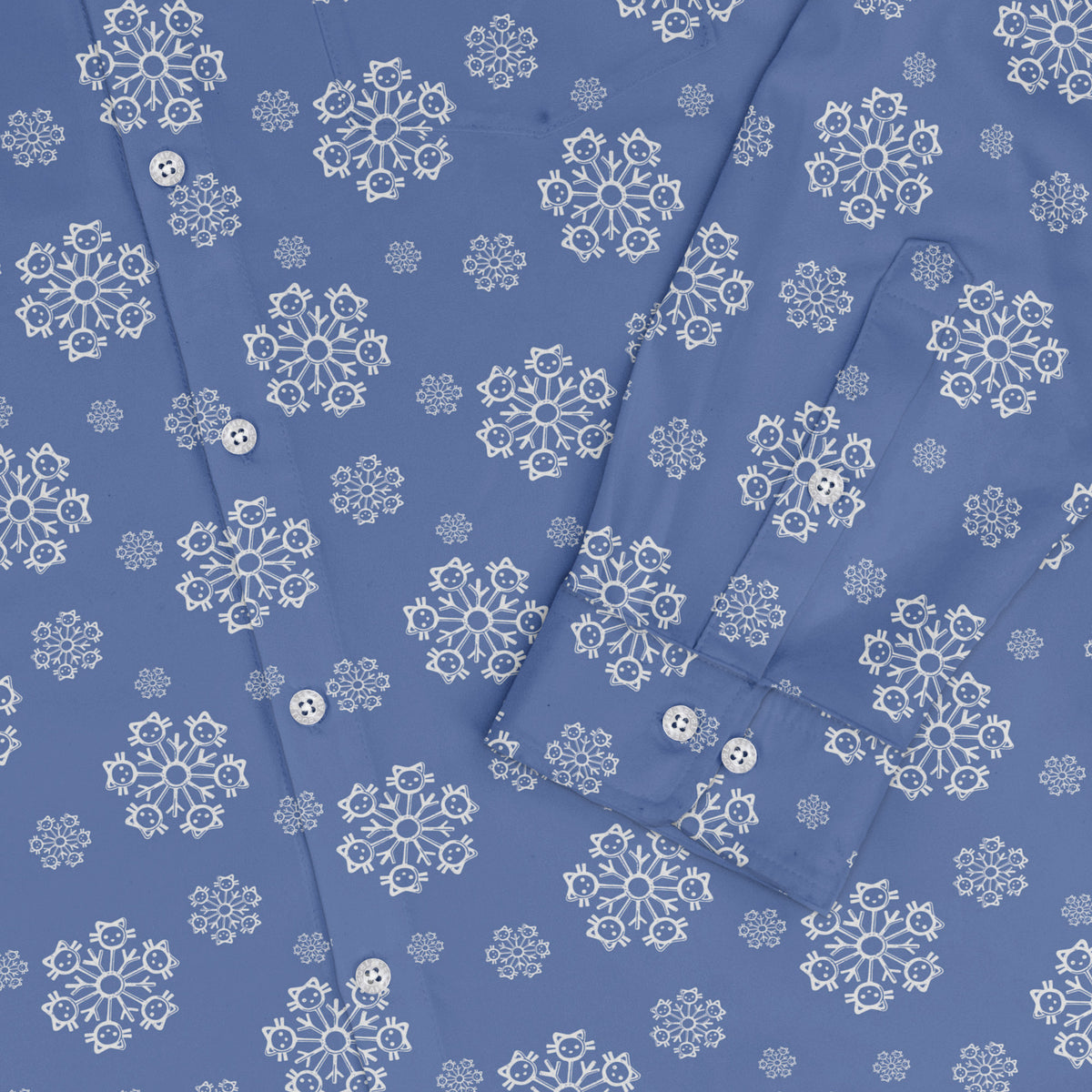 Snowflake Cat Winter Long Sleeve Button Up Shirt sleeve close