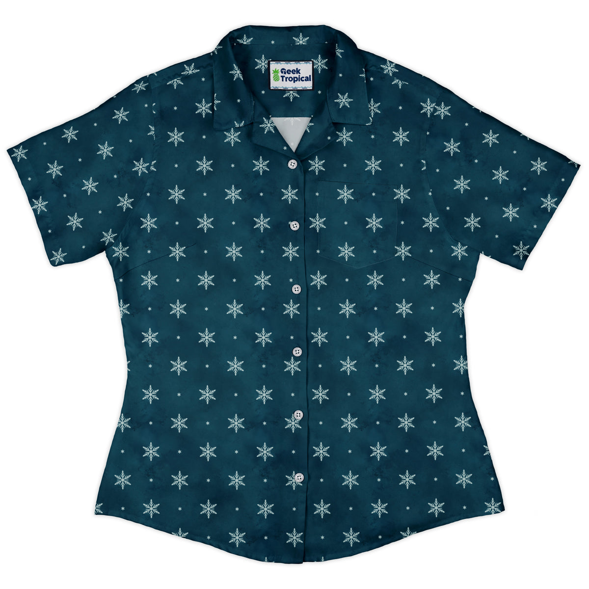 Snowflake Season Curvy Button Up Shirt womens front