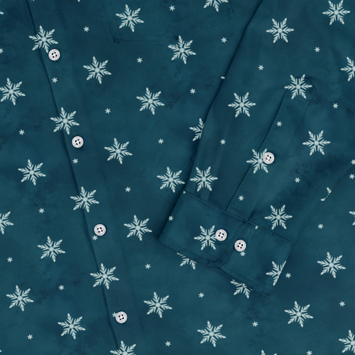 Snowflake Season Long Sleeve Button Up Shirt sleeve close