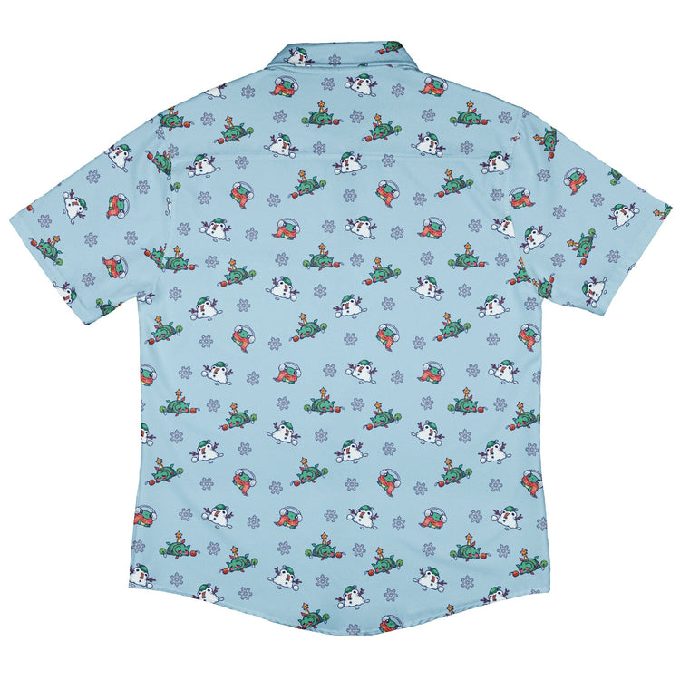 Snowing Frogs Button Up Shirt Geek Nerd adult sizing Christmas Print Design by Ardi Tong