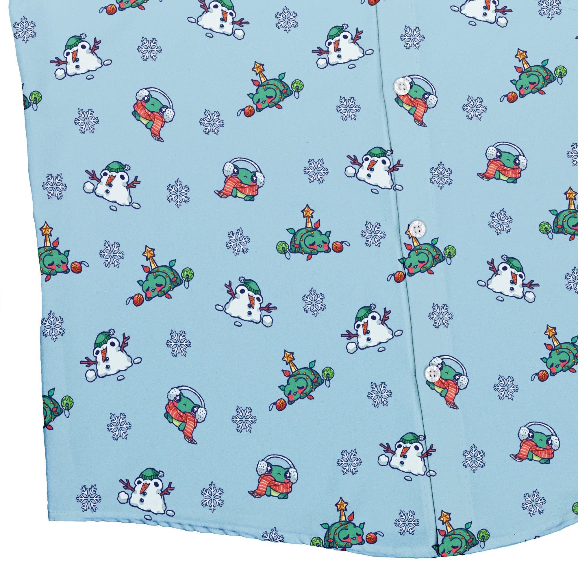 Snowing Frogs Button Up Shirt Geek Nerd adult sizing Christmas Print Design by Ardi Tong