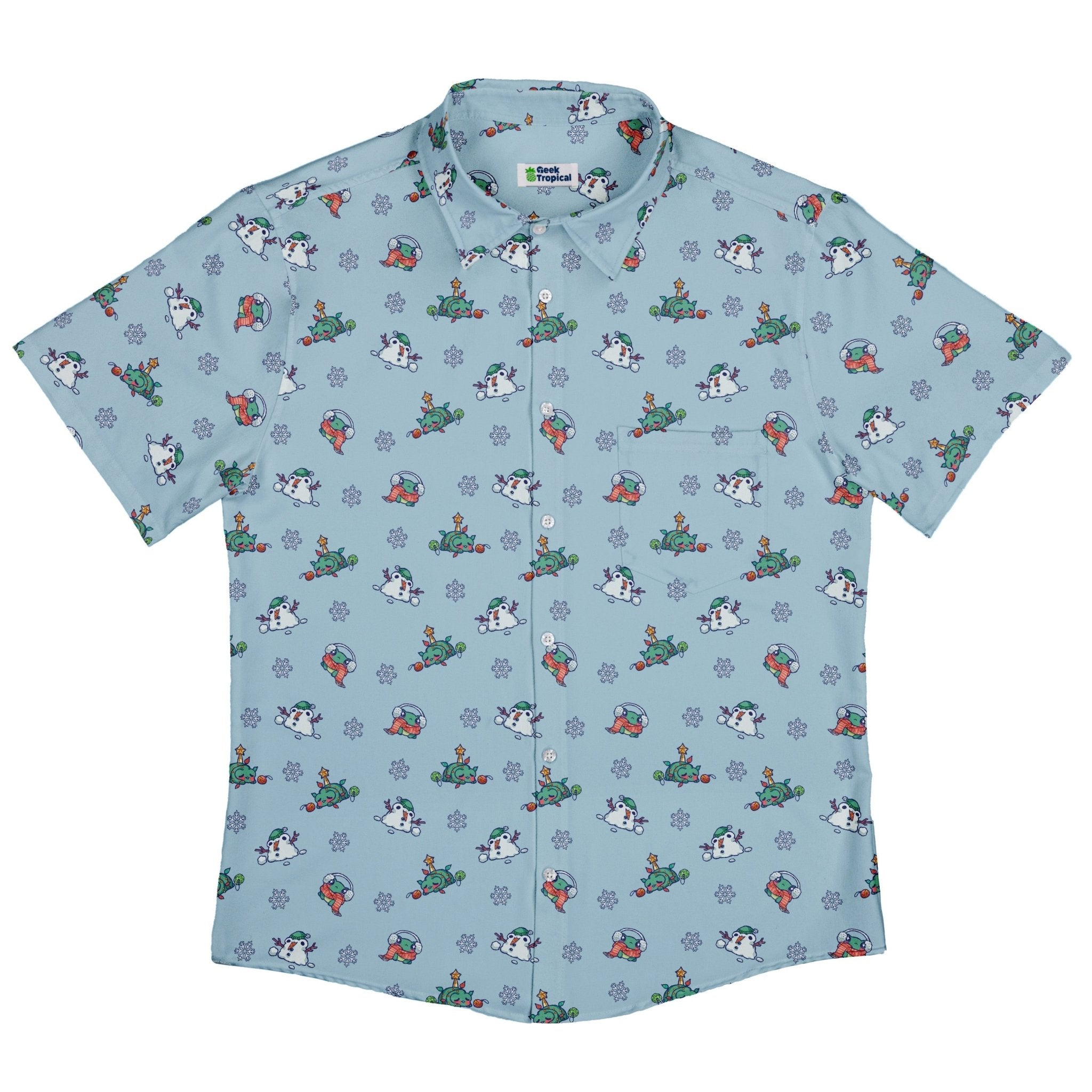 Snowing Frogs Button Up Shirt Geek Nerd adult sizing Christmas Print Design by Ardi Tong