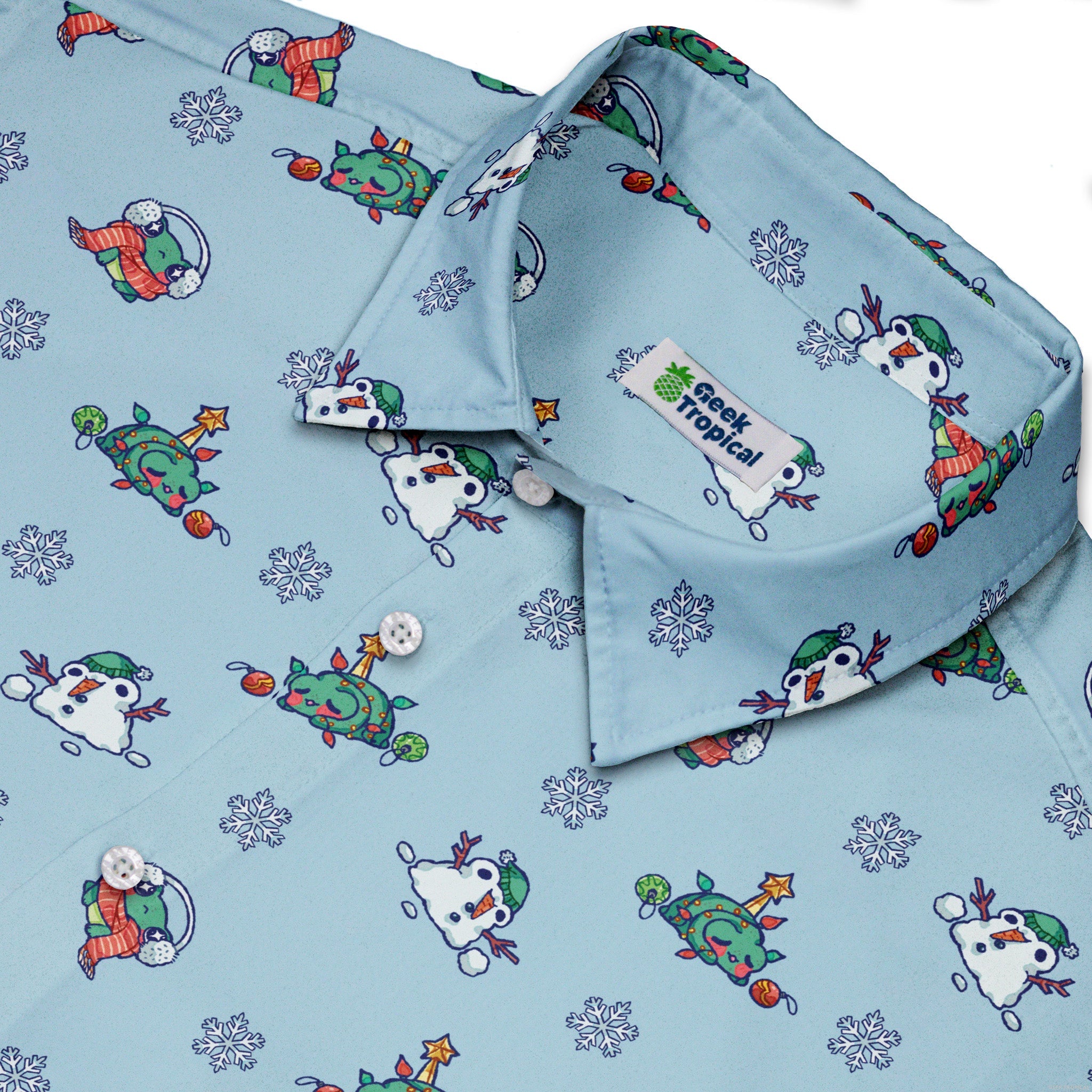 Snowing Frogs Button Up Shirt Geek Nerd adult sizing Christmas Print Design by Ardi Tong