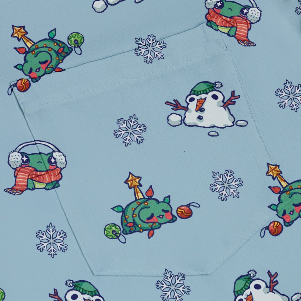 Snowing Frogs Button Up Shirt Geek Nerd adult sizing Christmas Print Design by Ardi Tong