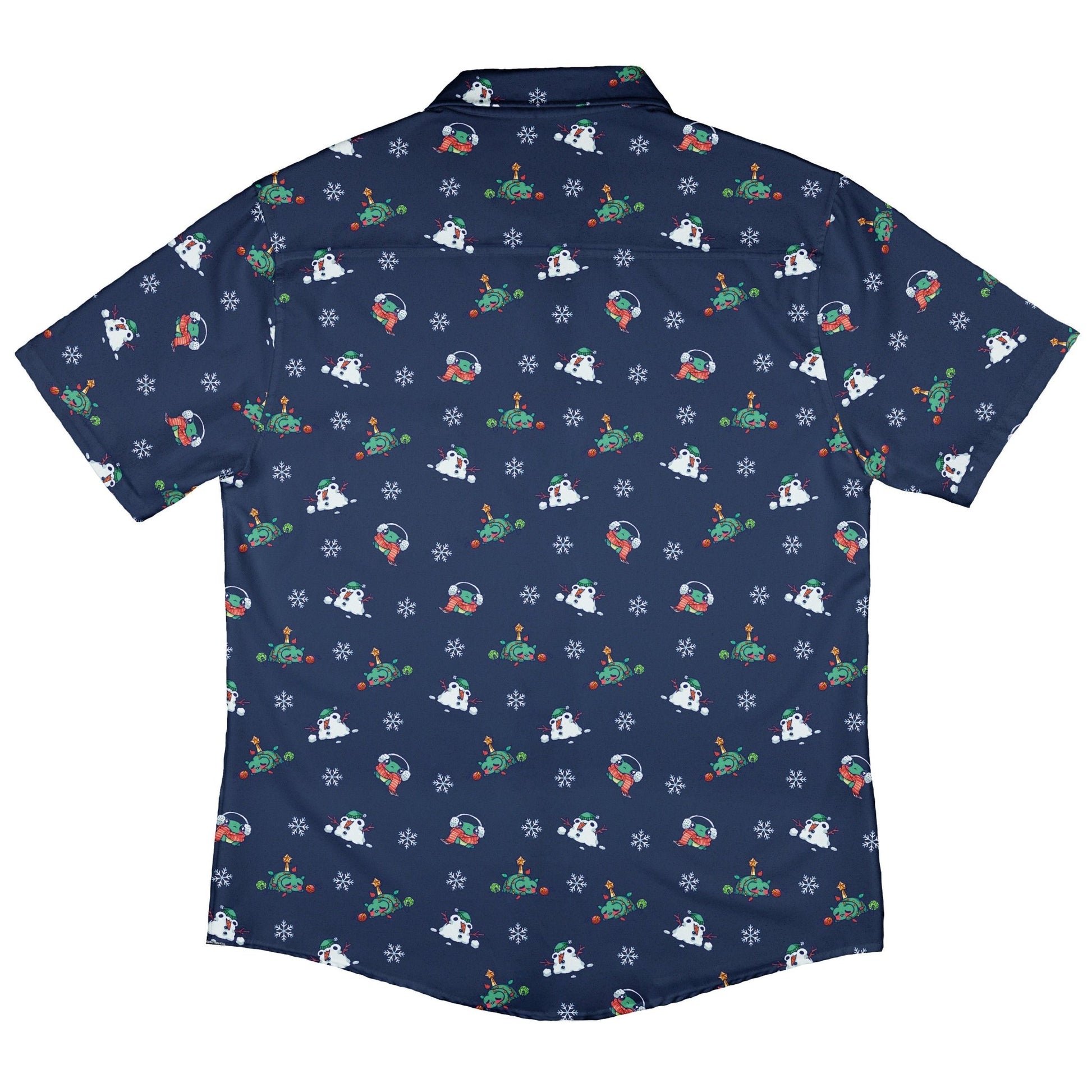 Snowing Frogs Chilly Night Button Up Shirt Geek Nerd adult sizing Christmas Print Design by Ardi Tong