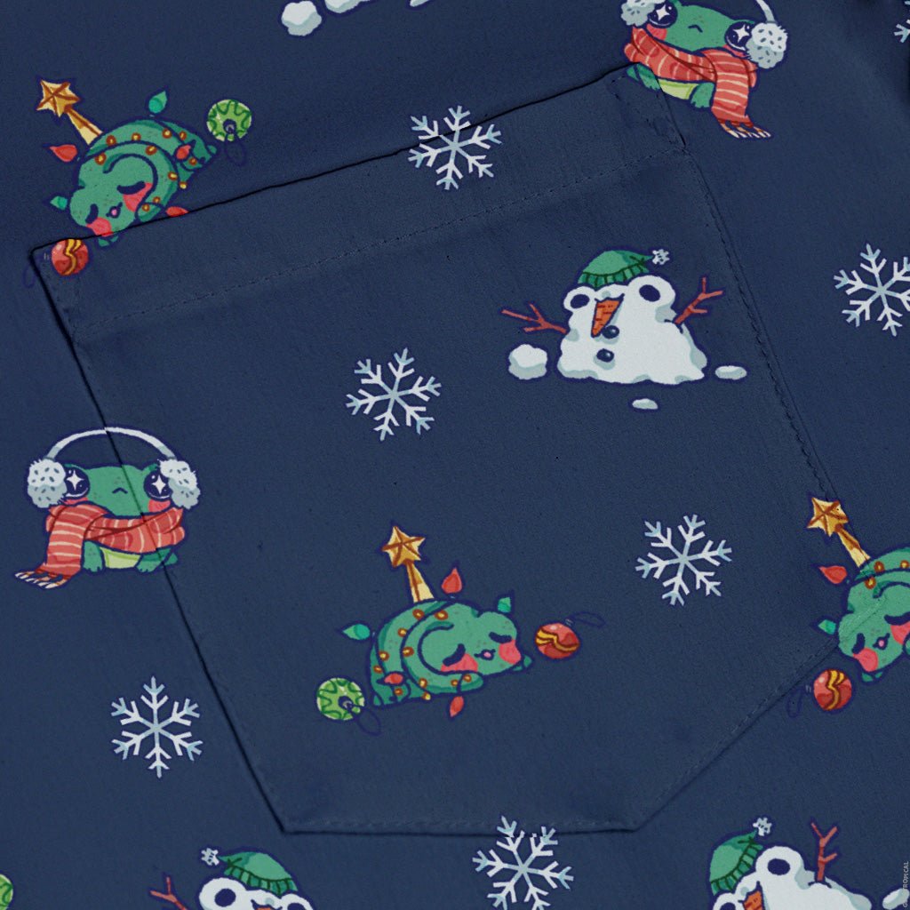 Snowing Frogs Chilly Night Button Up Shirt Geek Nerd adult sizing Christmas Print Design by Ardi Tong