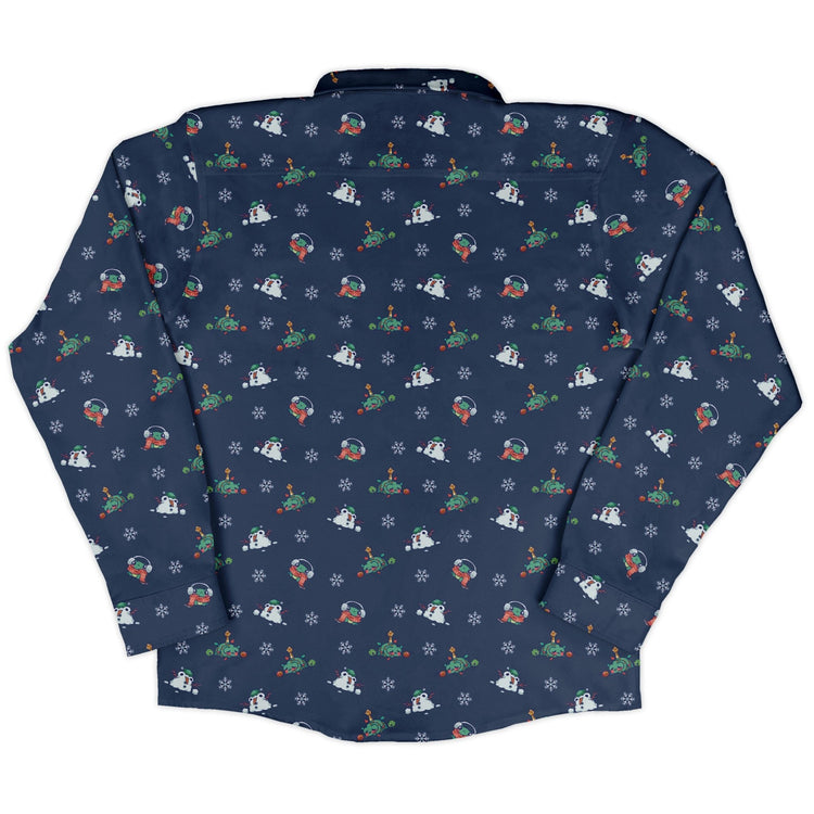 Snowing Frogs Chilly Night Long Sleeve Button Up Shirt Geek Nerd adult sizing Anime Christmas Print