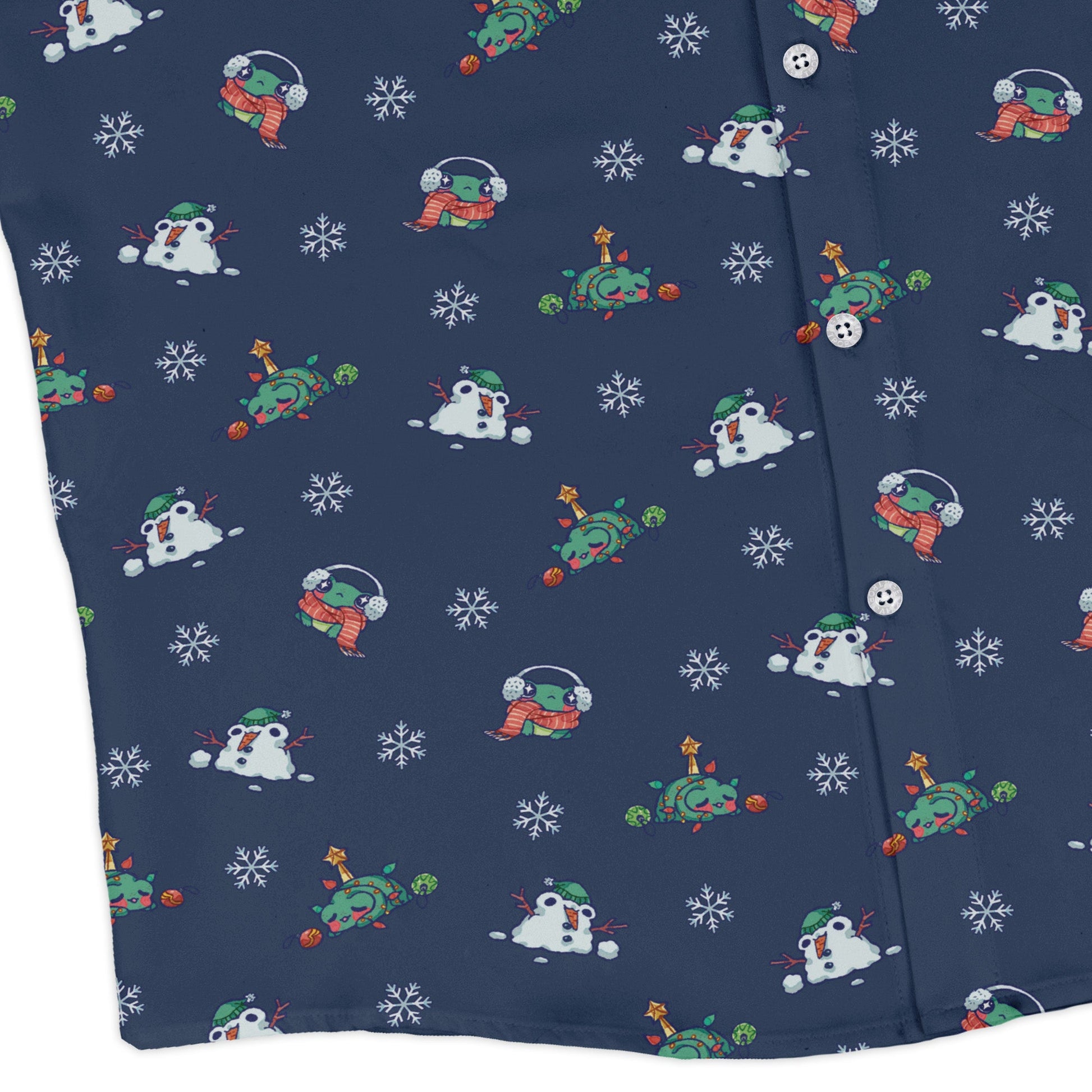 Snowing Frogs Chilly Night Long Sleeve Button Up Shirt