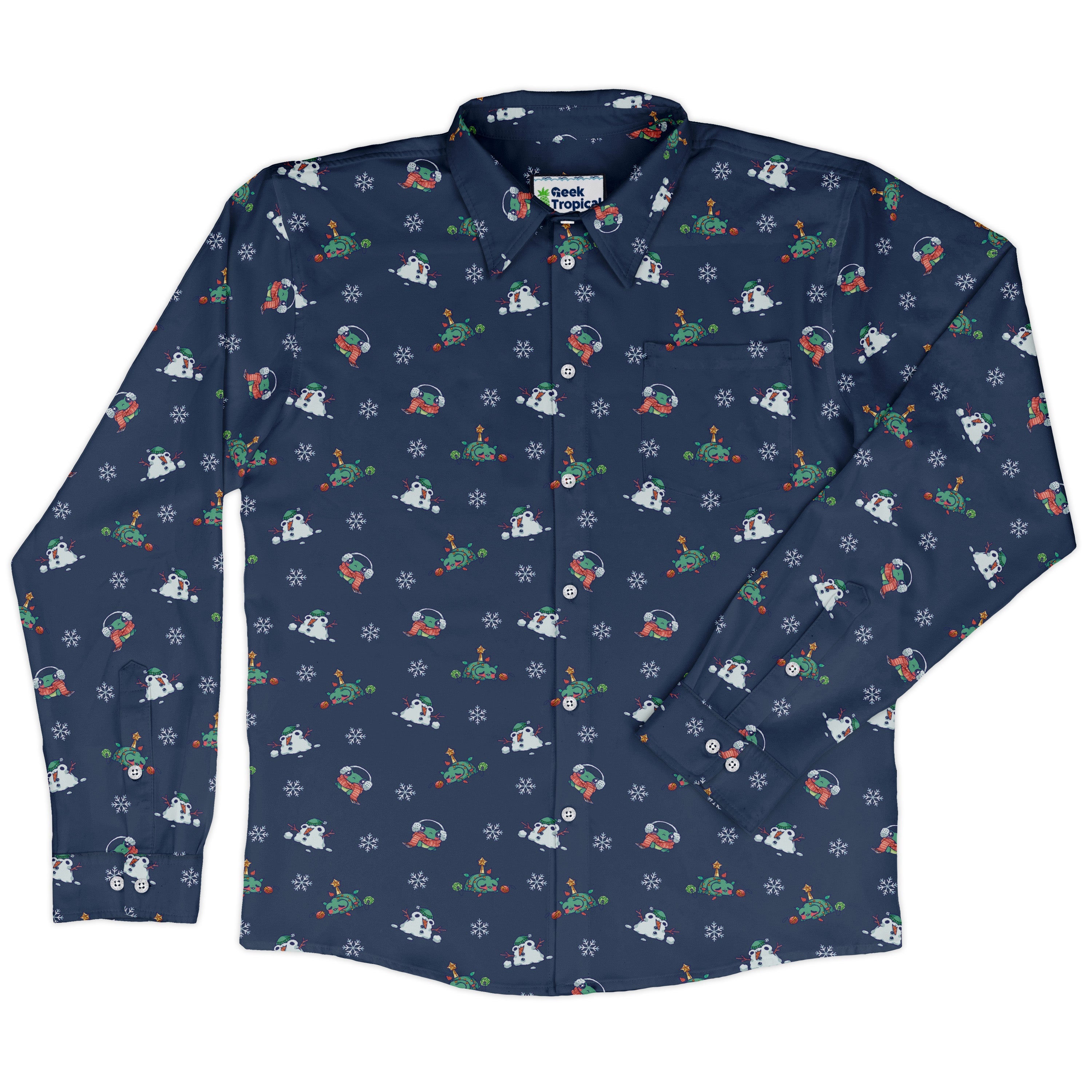 Snowing Frogs Chilly Night Long Sleeve Button Up Shirt