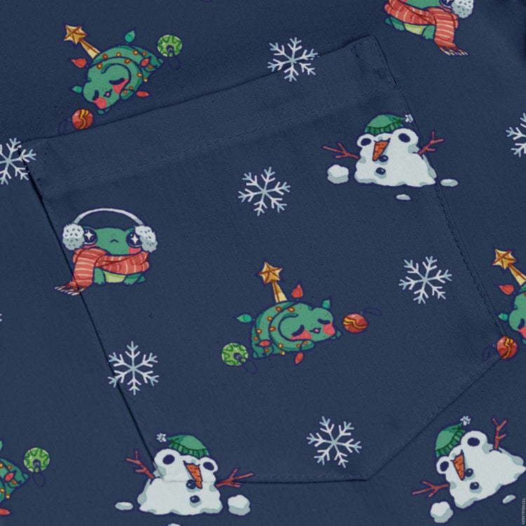 Snowing Frogs Chilly Night Long Sleeve Button Up Shirt Geek Nerd adult sizing Anime Christmas Print
