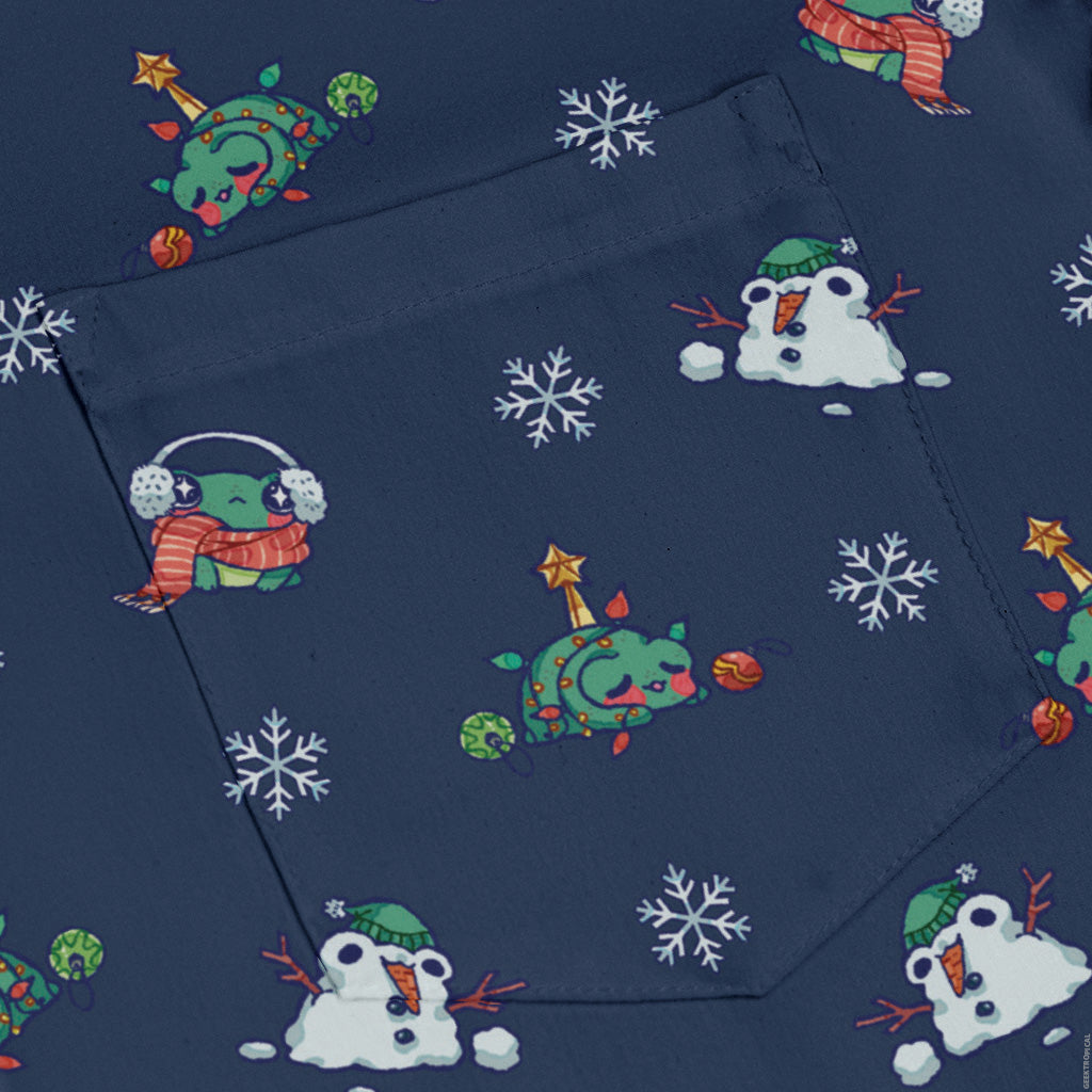 Snowing Frogs Chilly Night Long Sleeve Button Up Shirt