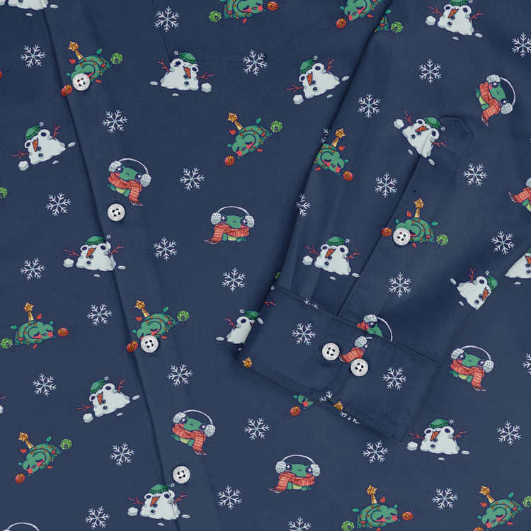 Snowing Frogs Chilly Night Long Sleeve Button Up Shirt Geek Nerd adult sizing Anime Christmas Print