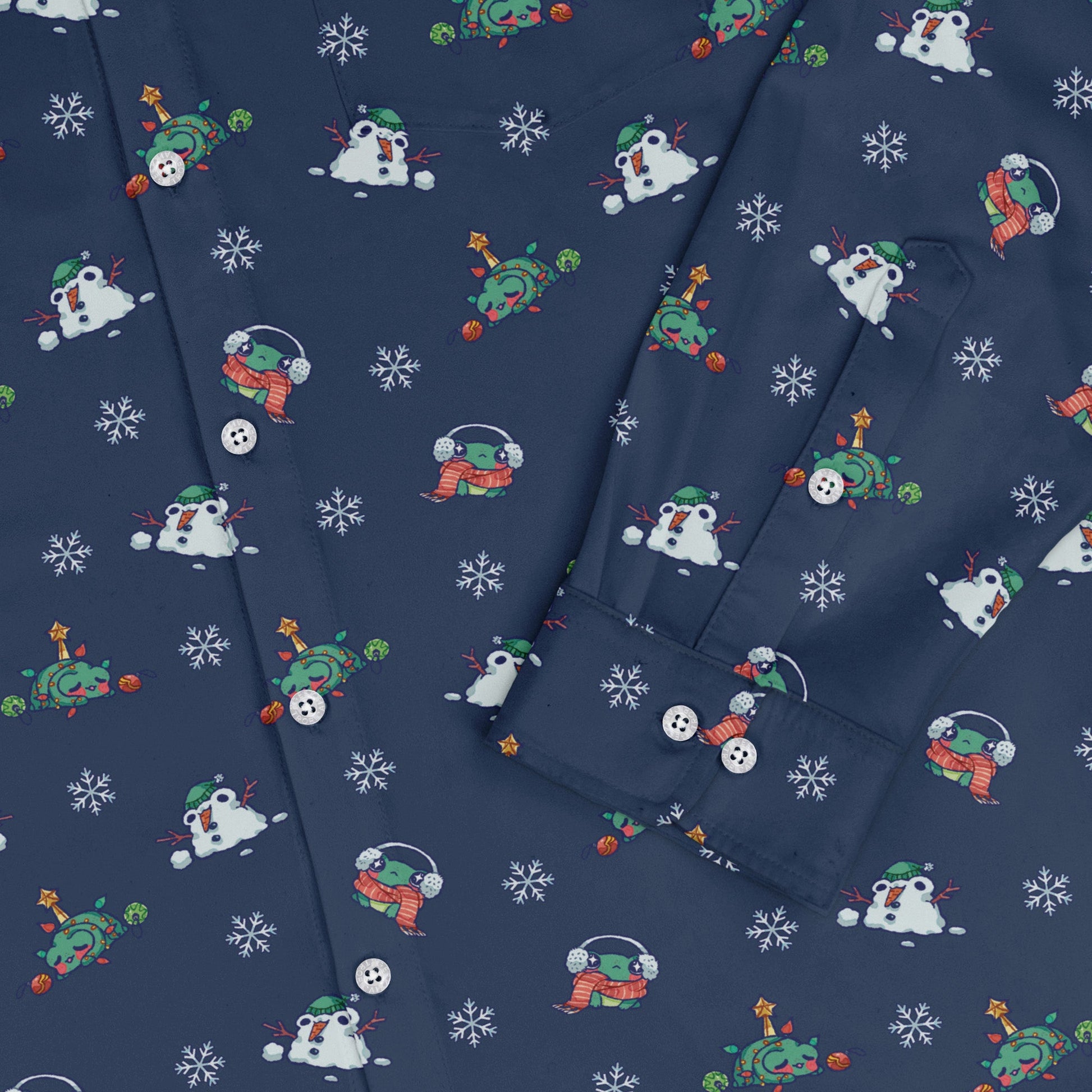 Snowing Frogs Chilly Night Long Sleeve Button Up Shirt