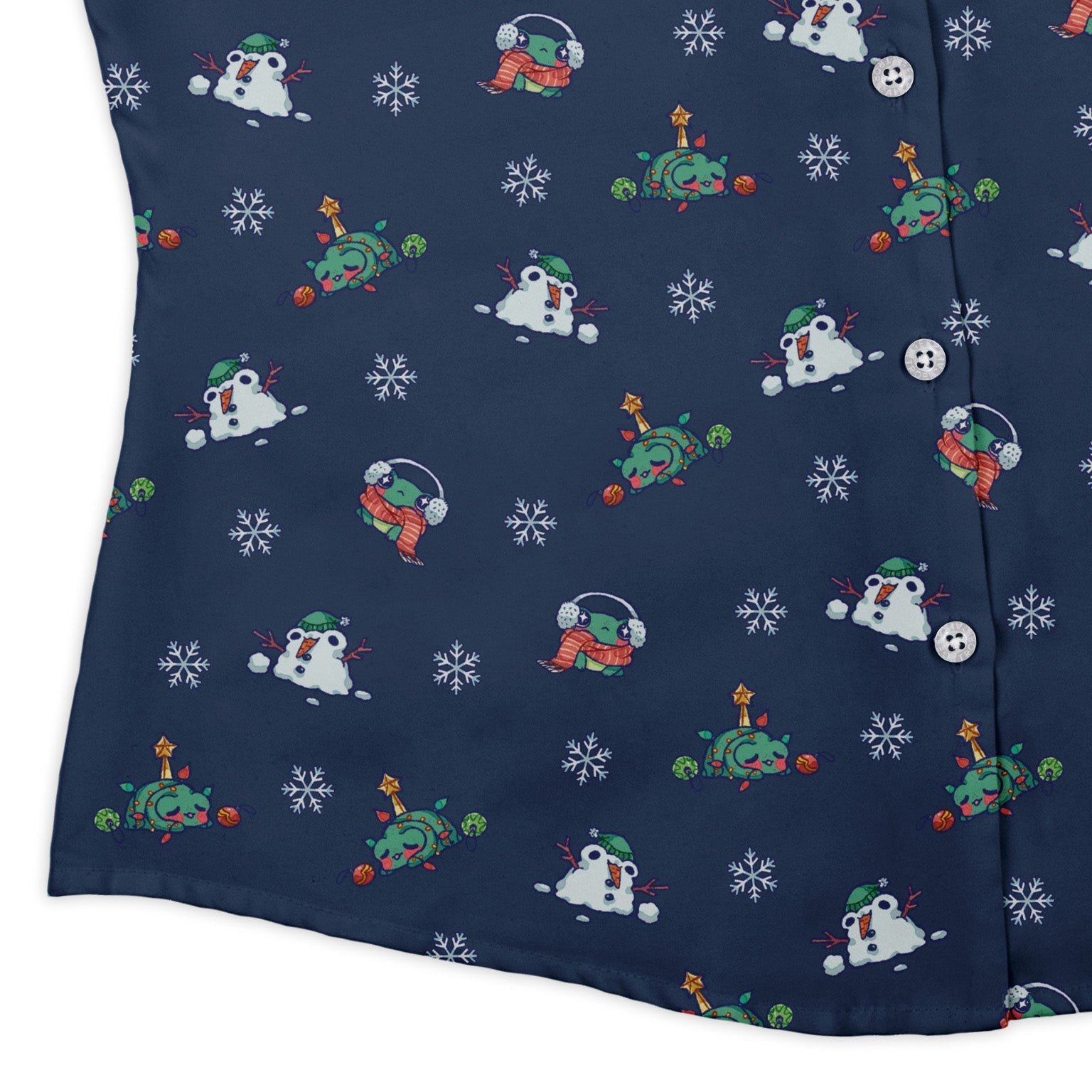 Snowing Frogs Chilly Night Curvy Button Up Shirt Geek Nerd Anime Christmas Print Design by Ardi Tong