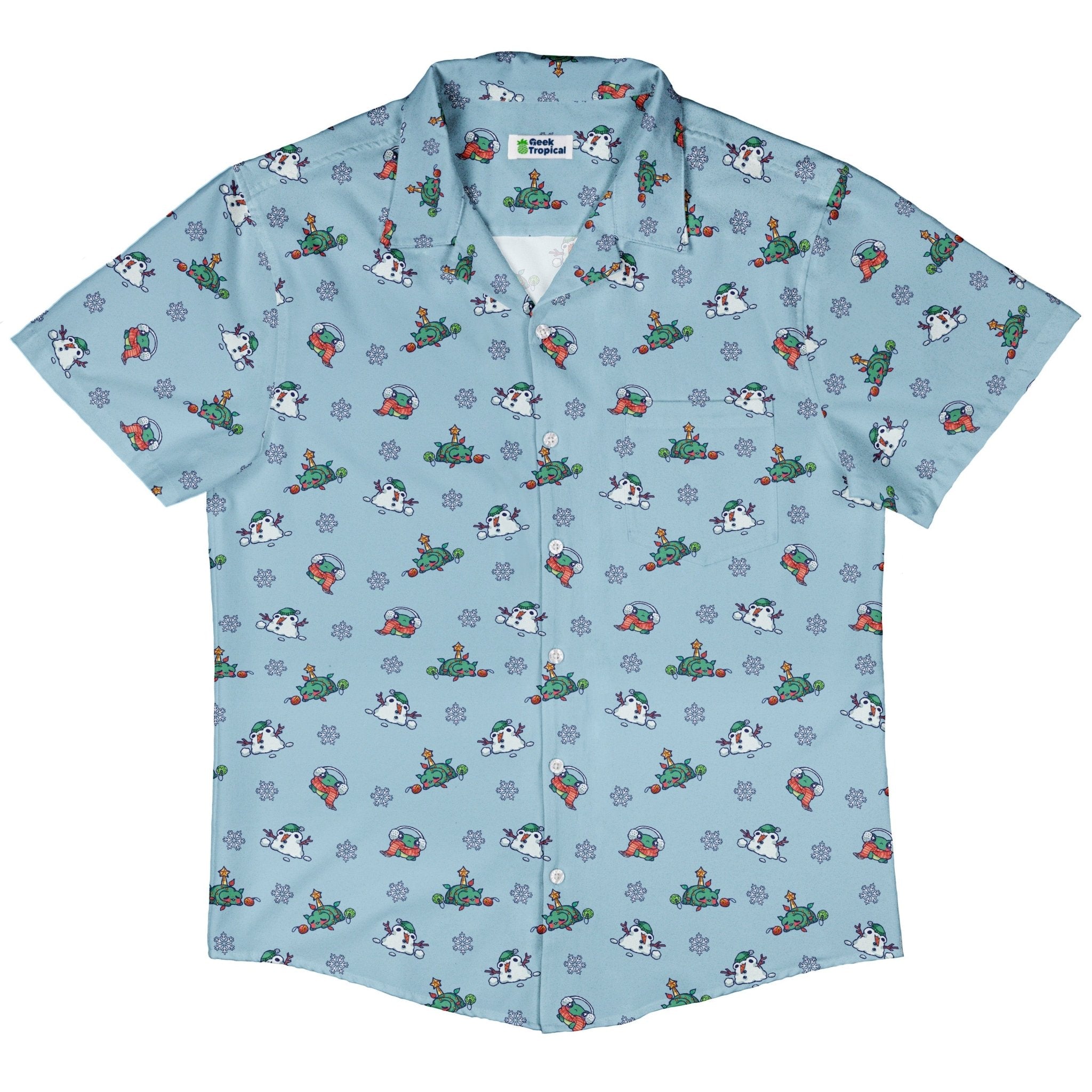 Snowing Frogs Button Up Shirt Geek Nerd adult sizing Christmas Print Design by Ardi Tong