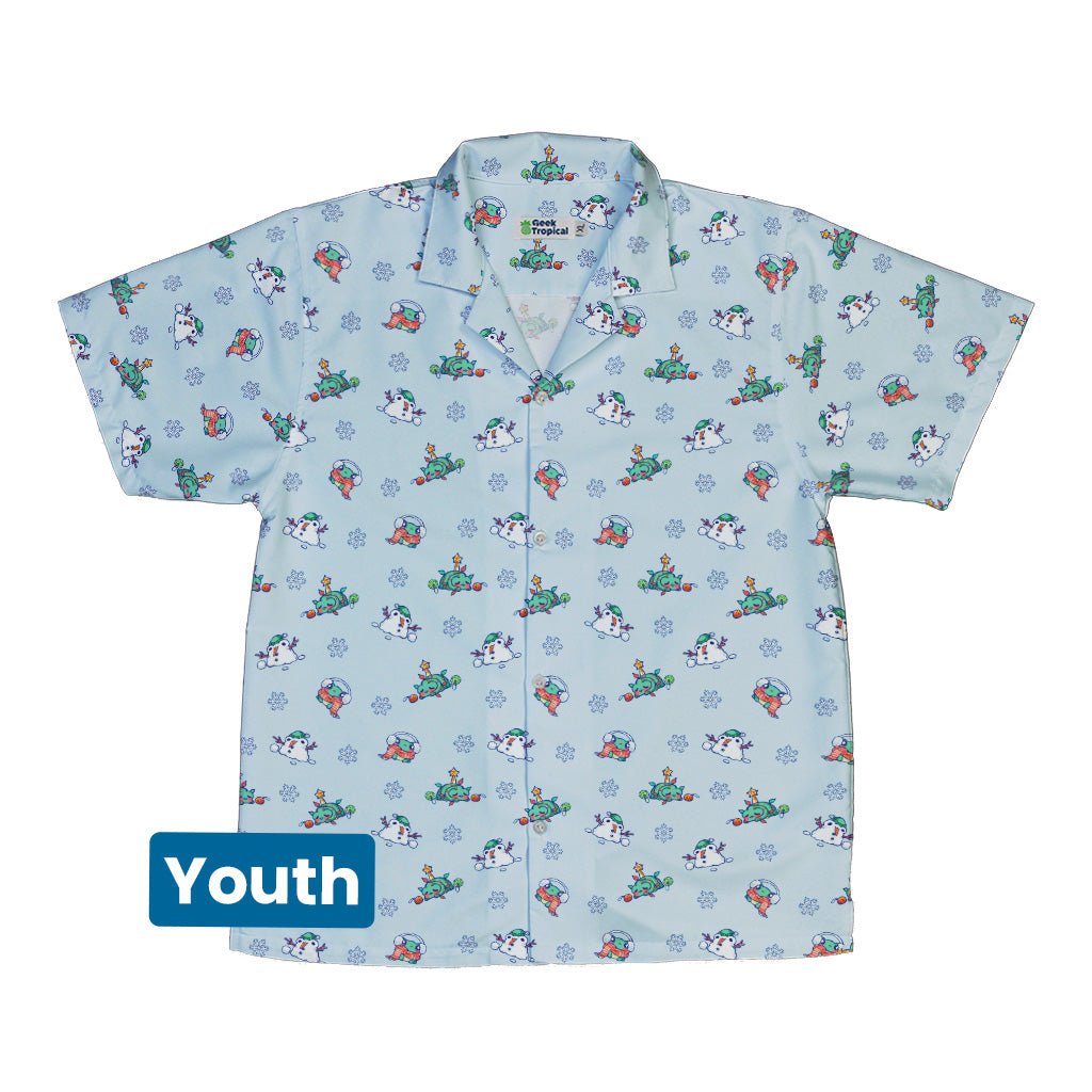 Snowing Frogs Youth Hawaiian Shirt Geek Nerd Christmas Print Design by Ardi Tong q4