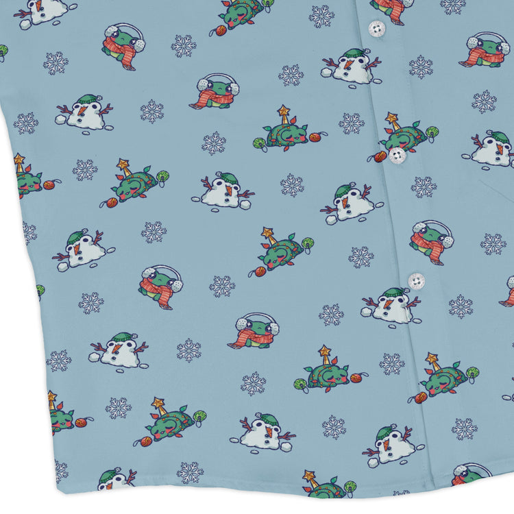 Snowing Frogs Long Sleeve Button Up Shirt Geek Nerd adult sizing Anime Christmas Print