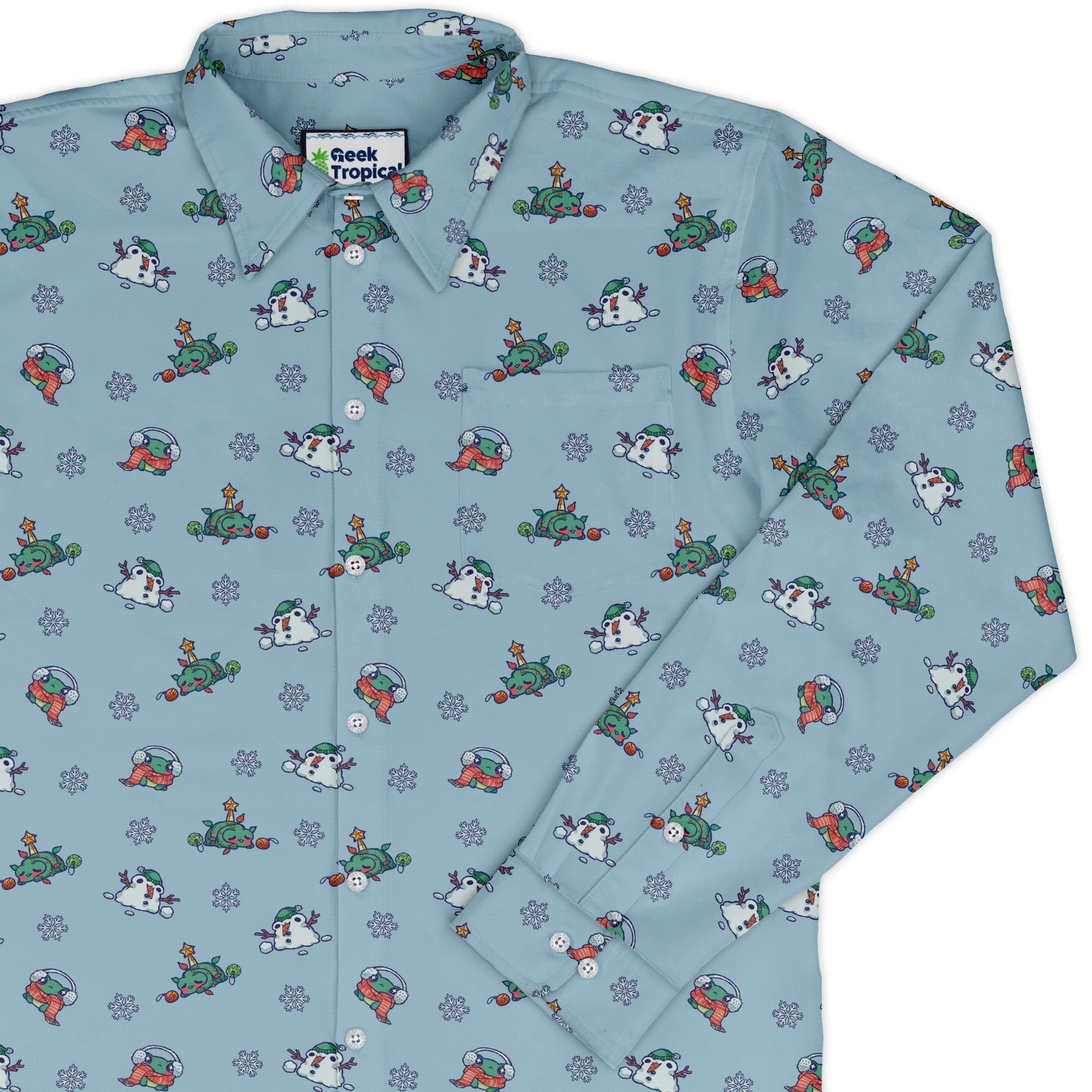 Snowing Frogs Long Sleeve Button Up Shirt