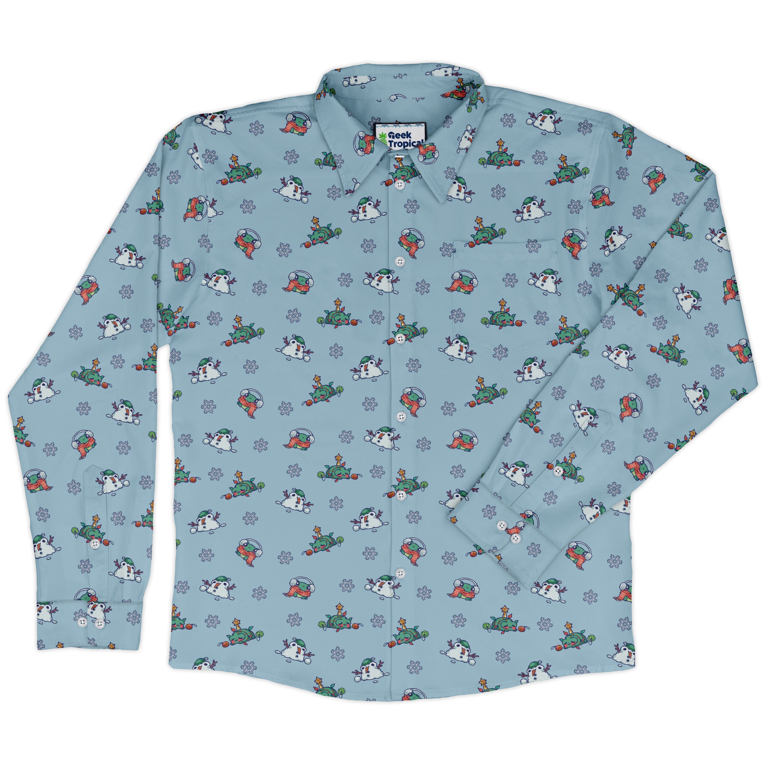 Snowing Frogs Long Sleeve Button Up Shirt
