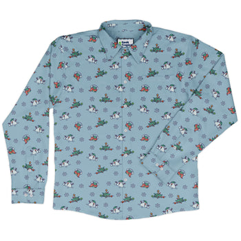 Snowing Frogs Long Sleeve Button Up Shirt Geek Nerd adult sizing Anime Christmas Print