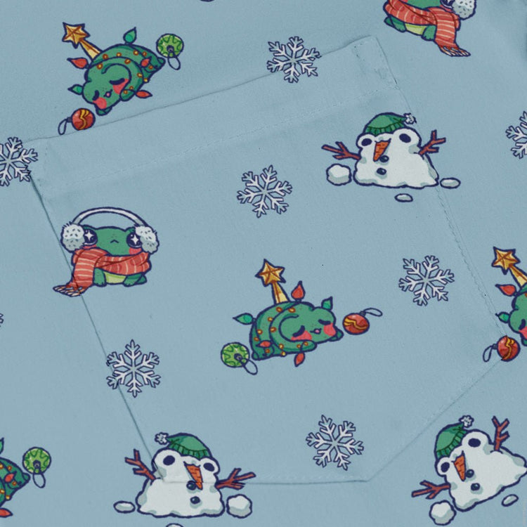 Snowing Frogs Long Sleeve Button Up Shirt Geek Nerd adult sizing Anime Christmas Print