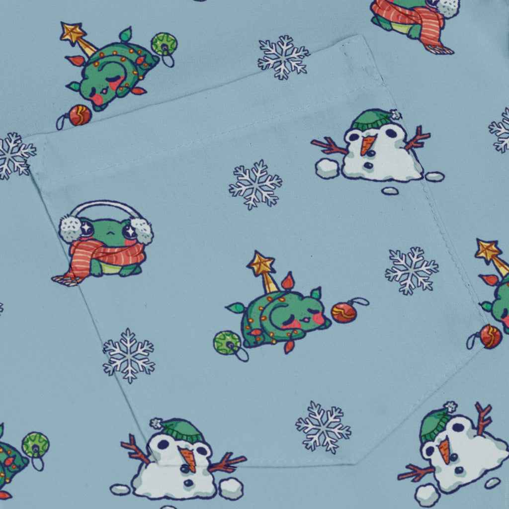 Snowing Frogs Long Sleeve Button Up Shirt