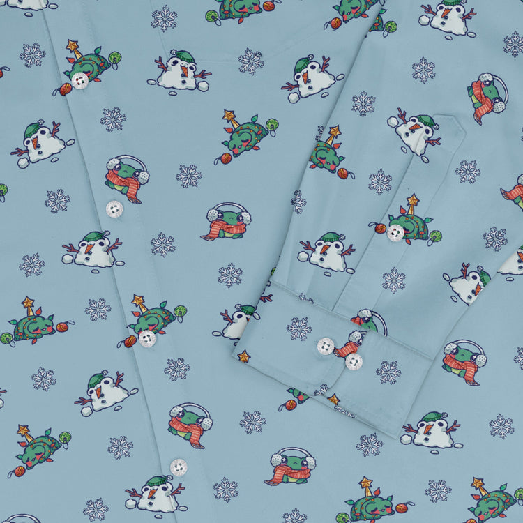 Snowing Frogs Long Sleeve Button Up Shirt Geek Nerd adult sizing Anime Christmas Print