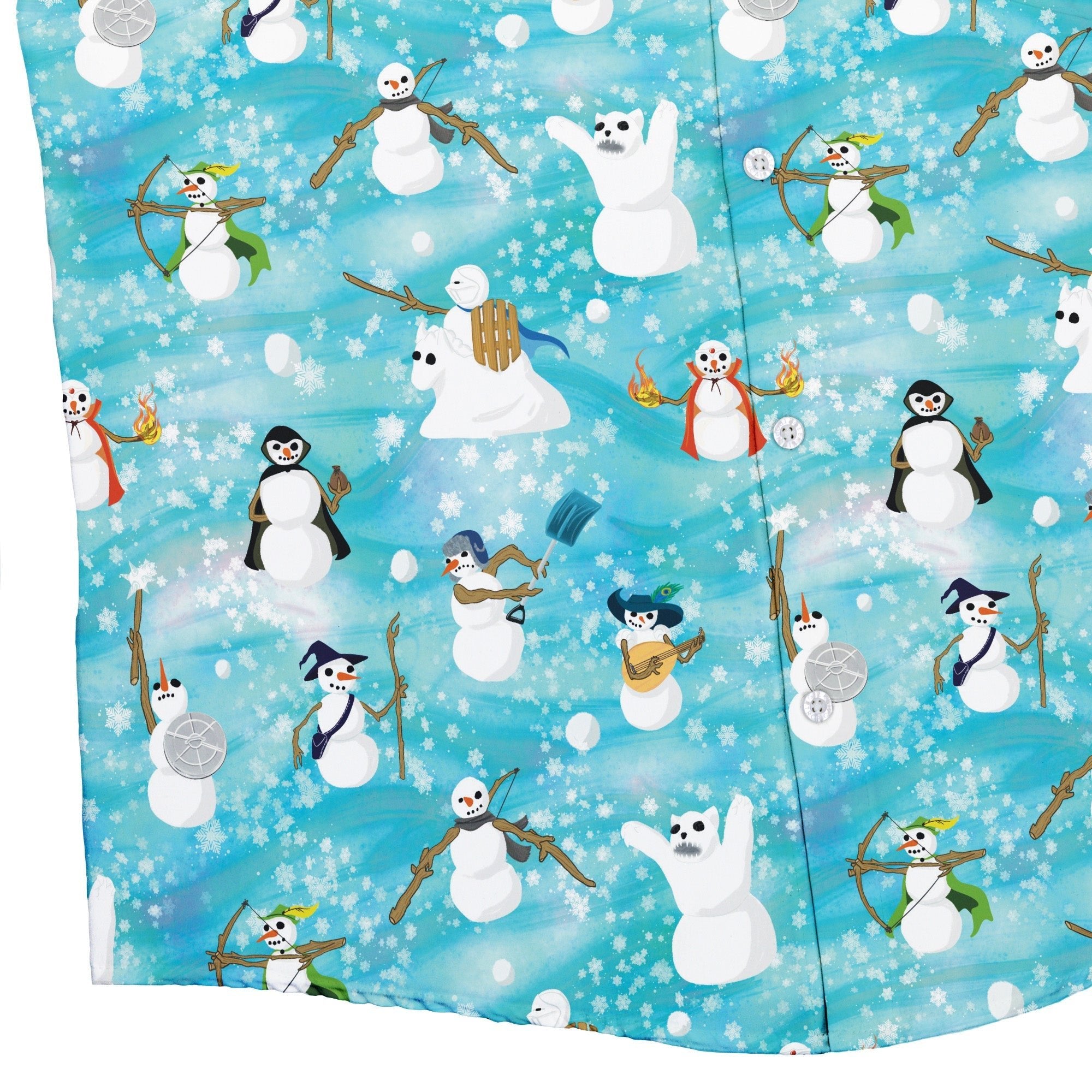 Snowmen Dnd Classes Button Up Shirt Geek Nerd adult sizing Christmas Print Designs by Nathan