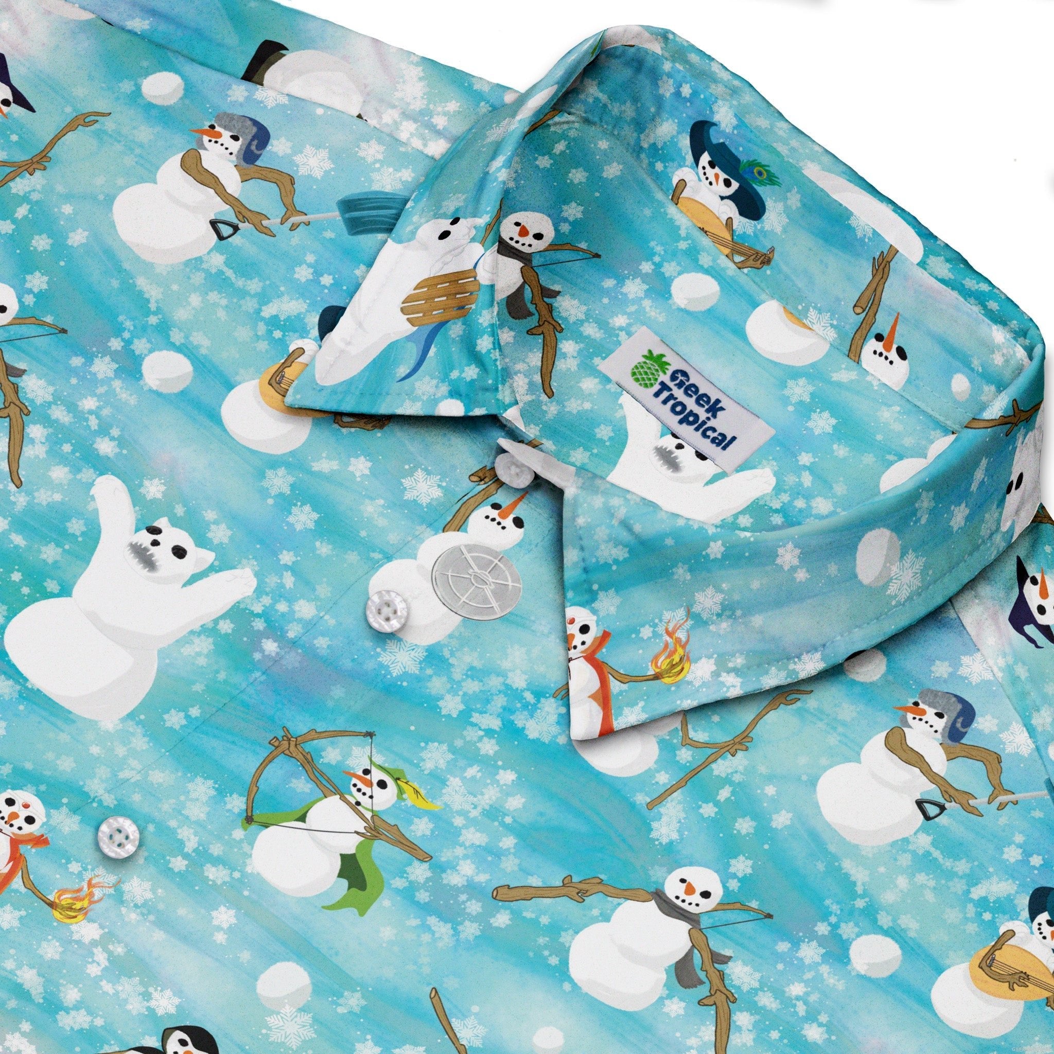 Snowmen Dnd Classes Button Up Shirt Geek Nerd adult sizing Christmas Print Designs by Nathan