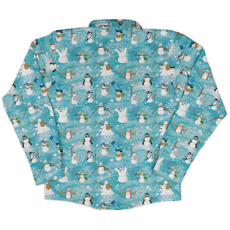 Snowmen Dnd Classes Long Sleeve Button Up Shirt Geek Nerd adult sizing Christmas Print Designs by Nathan