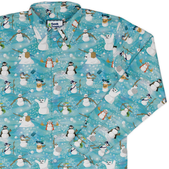 Snowmen Dnd Classes Long Sleeve Button Up Shirt Geek Nerd adult sizing Christmas Print Designs by Nathan