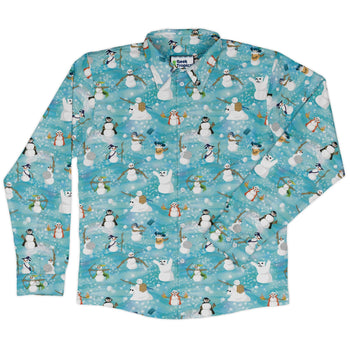 Snowmen Dnd Classes Long Sleeve Button Up Shirt Geek Nerd adult sizing Christmas Print Designs by Nathan