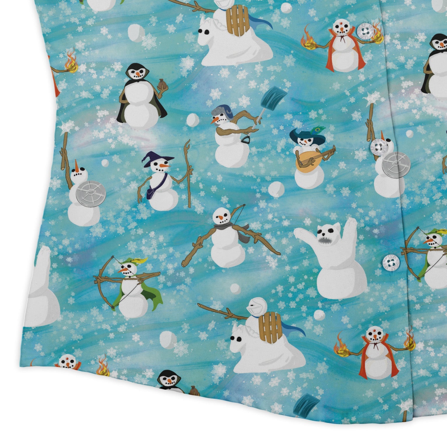 Snowmen Dnd Classes Curvy Button Up Shirt Geek Nerd Christmas Print Designs by Nathan dnd & rpg print