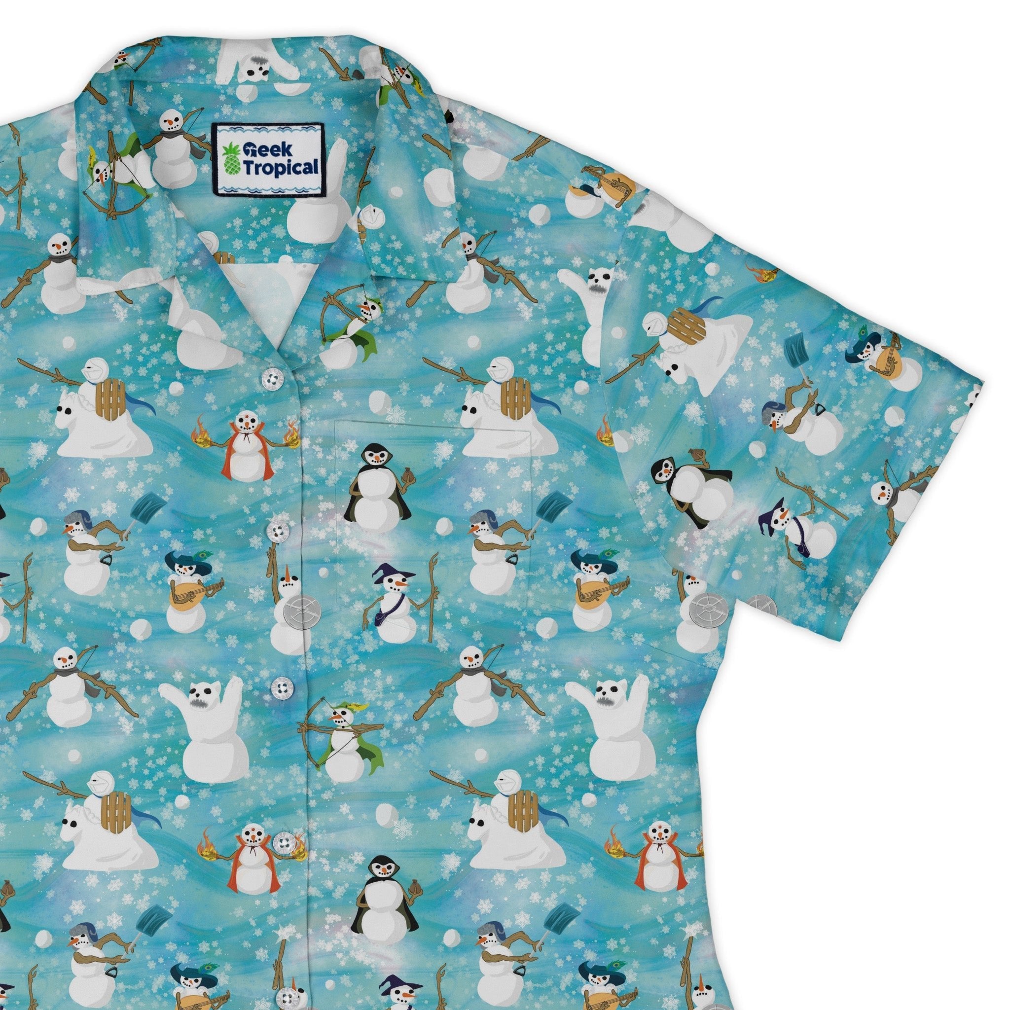 Snowmen Dnd Classes Curvy Button Up Shirt Geek Nerd Christmas Print Designs by Nathan dnd & rpg print