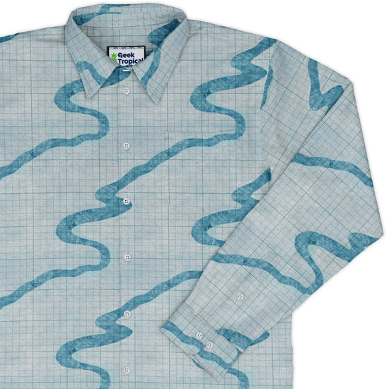 Snowy Dnd Battle Map Long Sleeve Button Up Shirt Geek Nerd adult sizing Christmas Print Designs by Nathan
