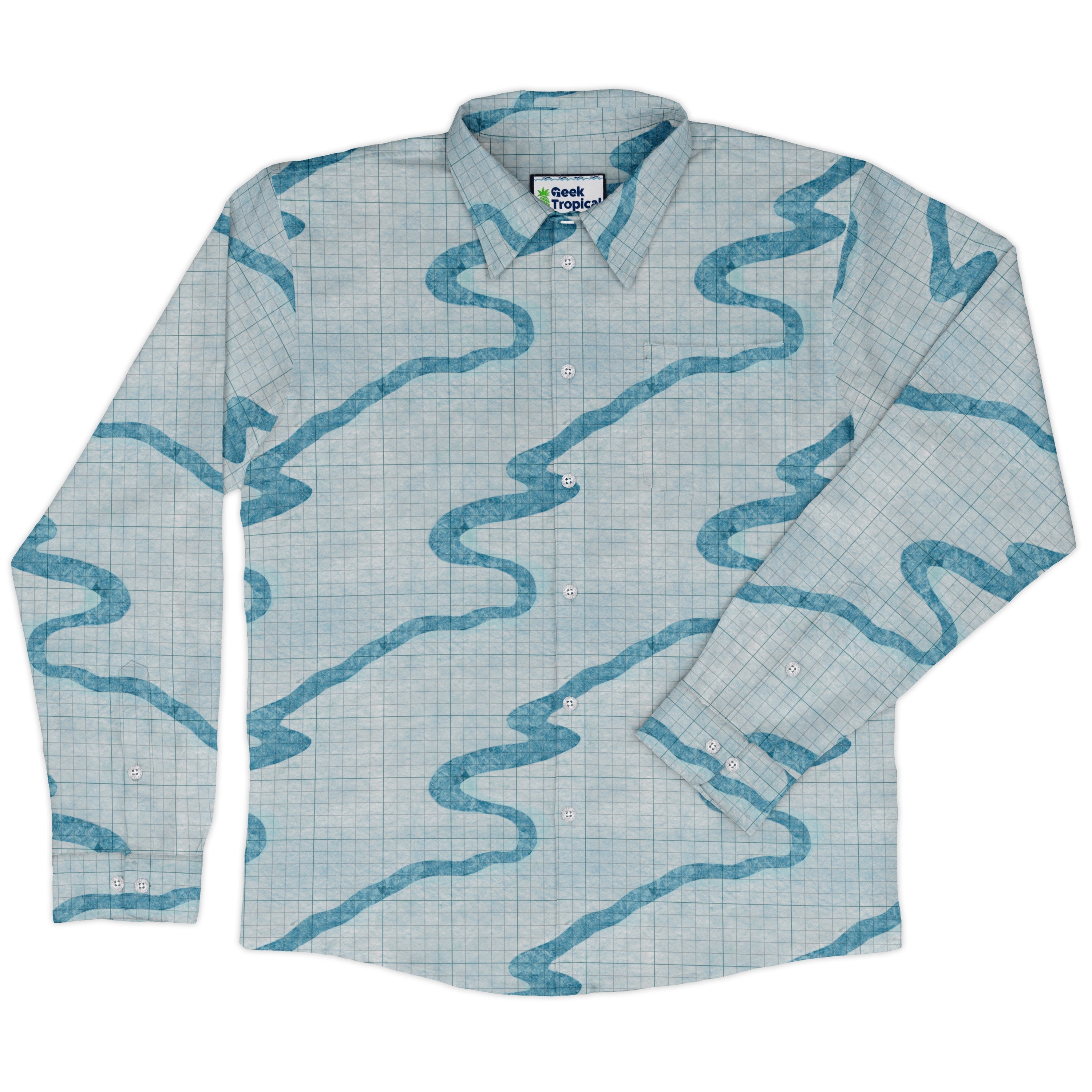 Snowy Dnd Battle Map Long Sleeve Button Up Shirt