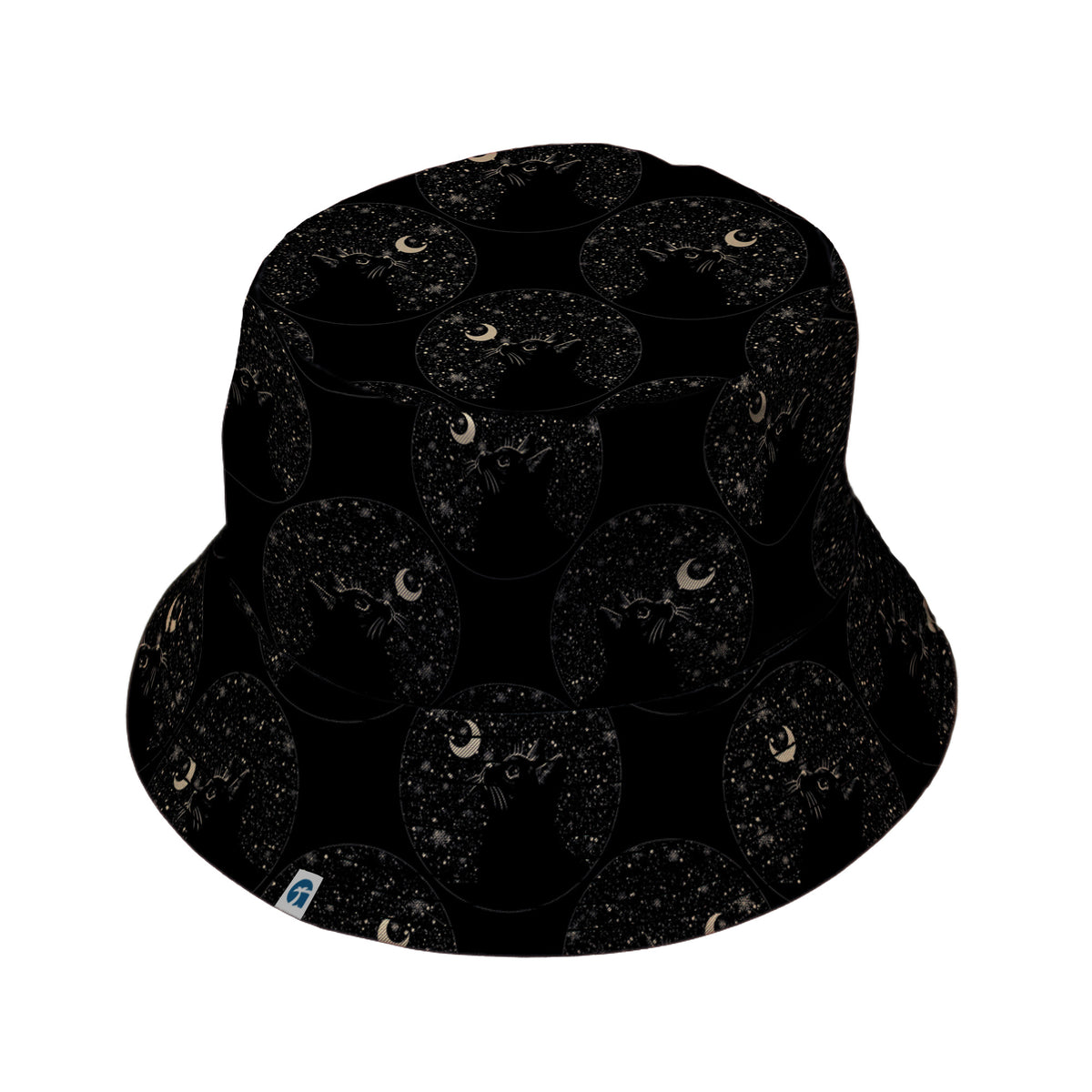 Snowy Kitty Night Bucket Hat Black Stitching