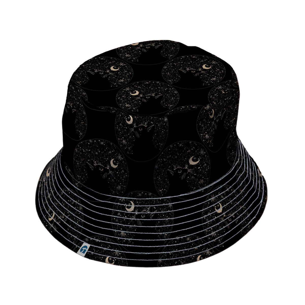 Snowy Kitty Night Bucket Hat Gray Stitching