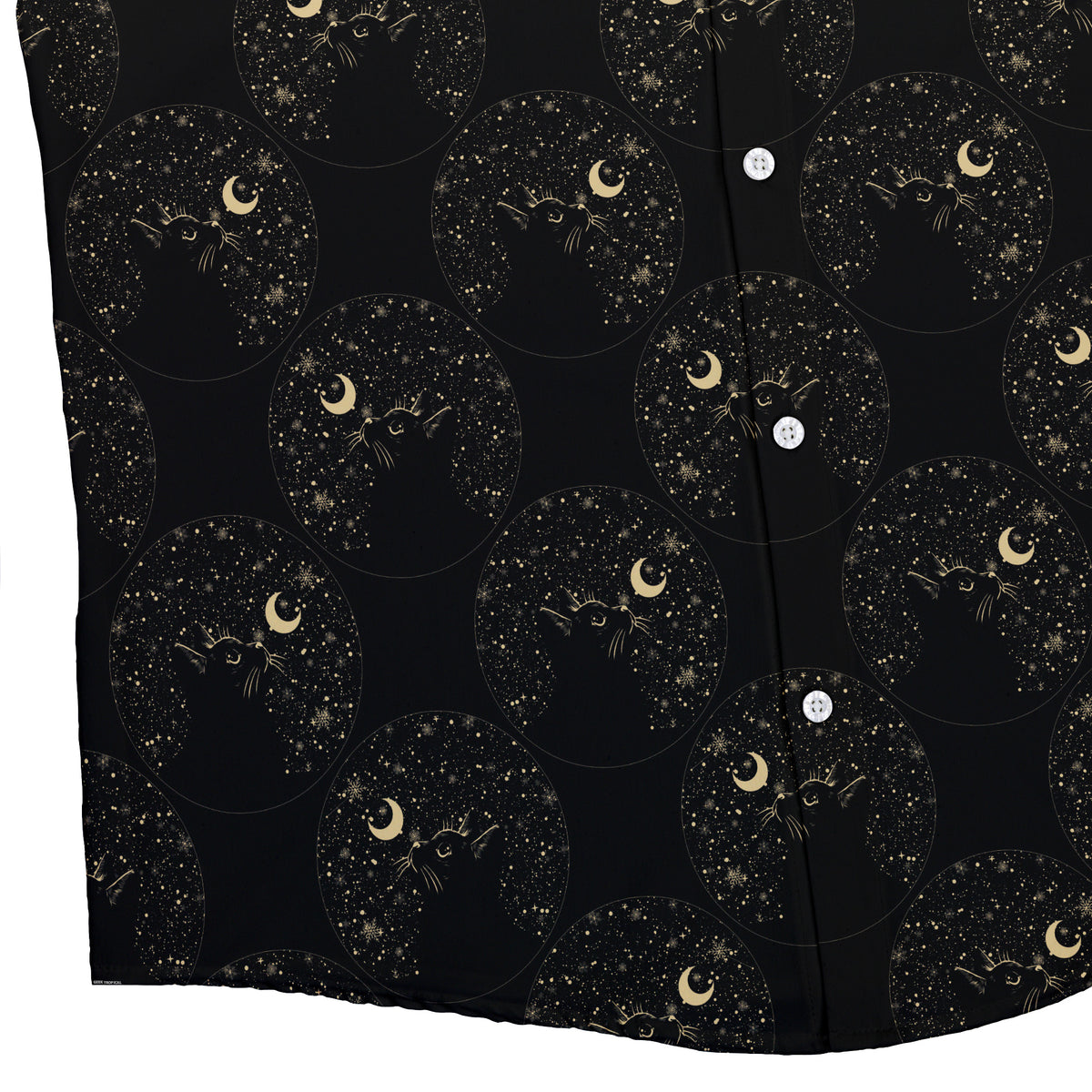 Snowy Kitty Night Button Up Shirt Bottom Corner