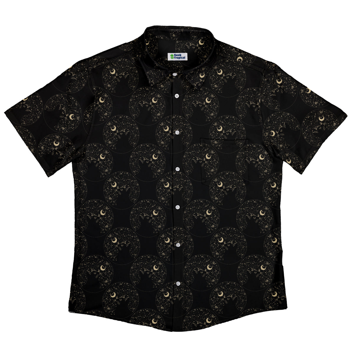 Snowy Kitty Night Button Up Shirt Flat Front