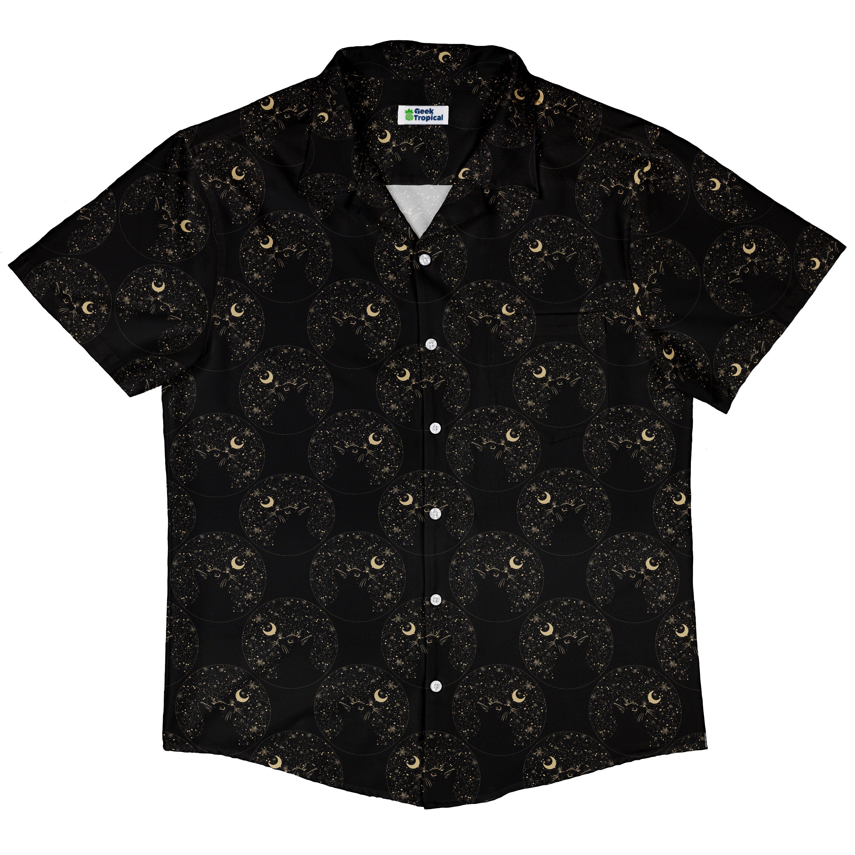 Snowy Kitty Night Button Up Shirt Hawaiian Front