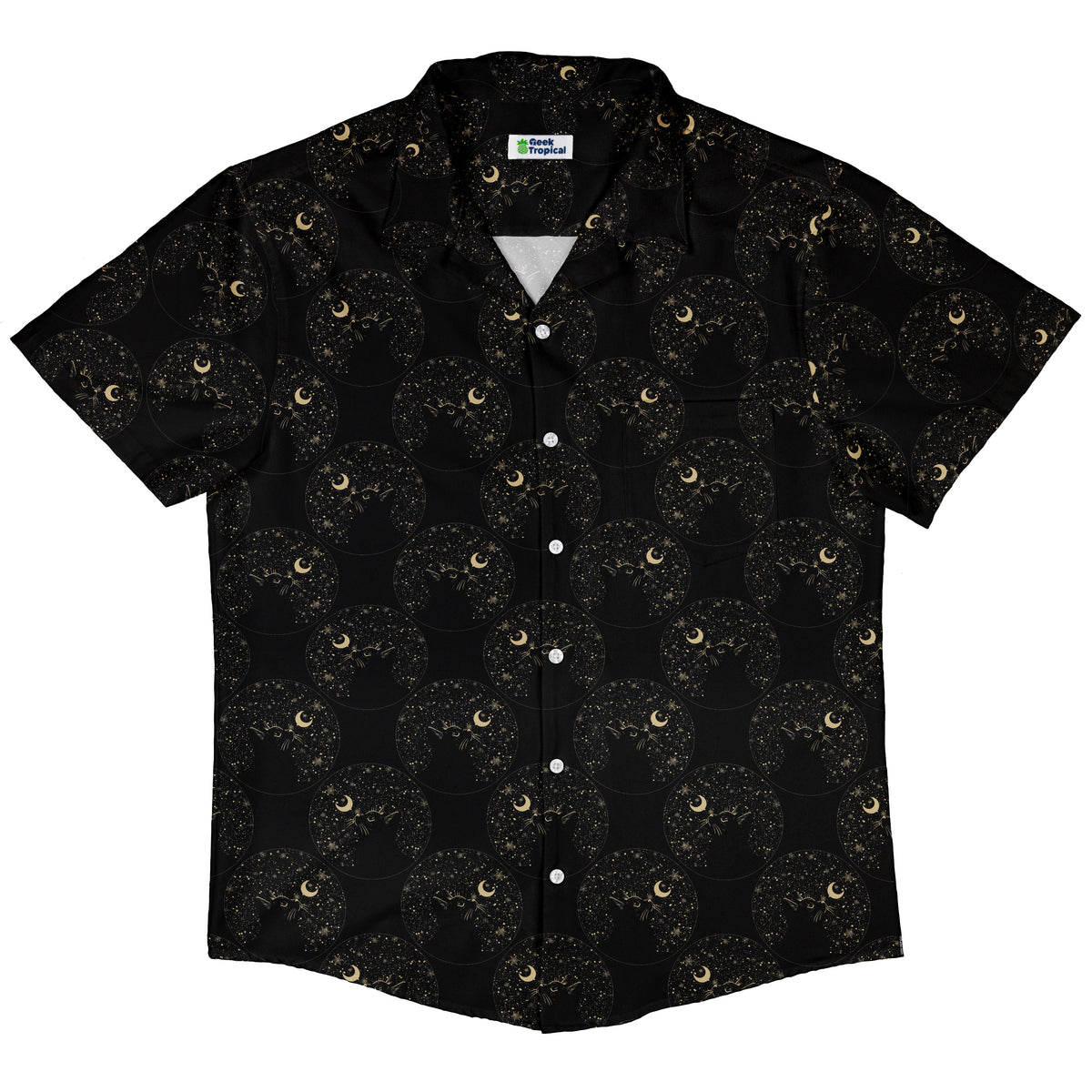 Snowy Kitty Night Button Up Shirt Hawaiian Front