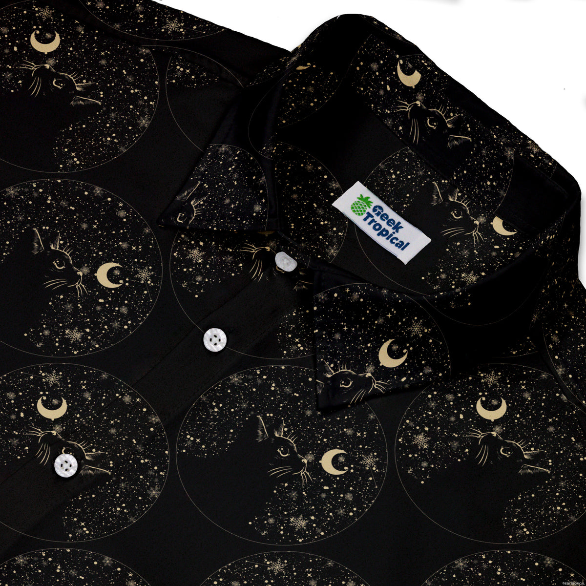 Snowy Kitty Night Button Up Shirt Neck