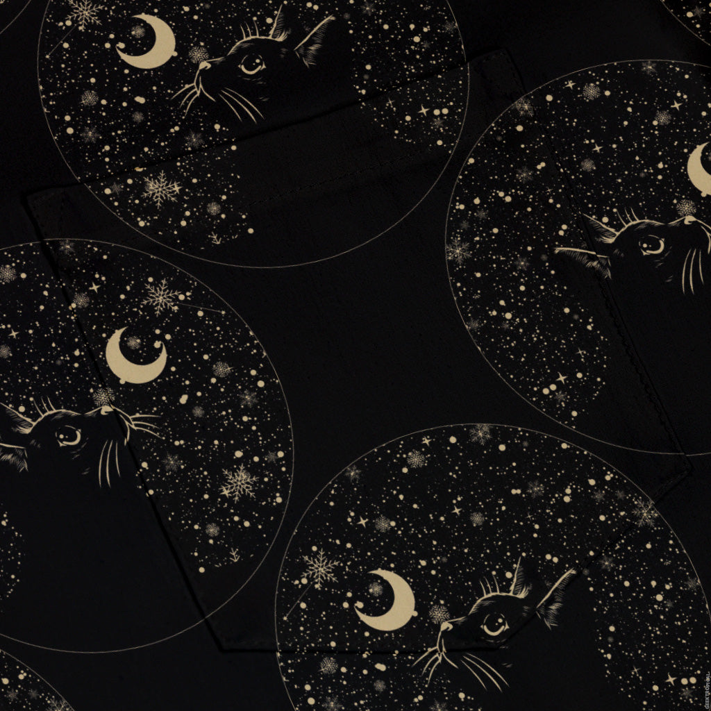Snowy Kitty Night Button Up Shirt Pocket