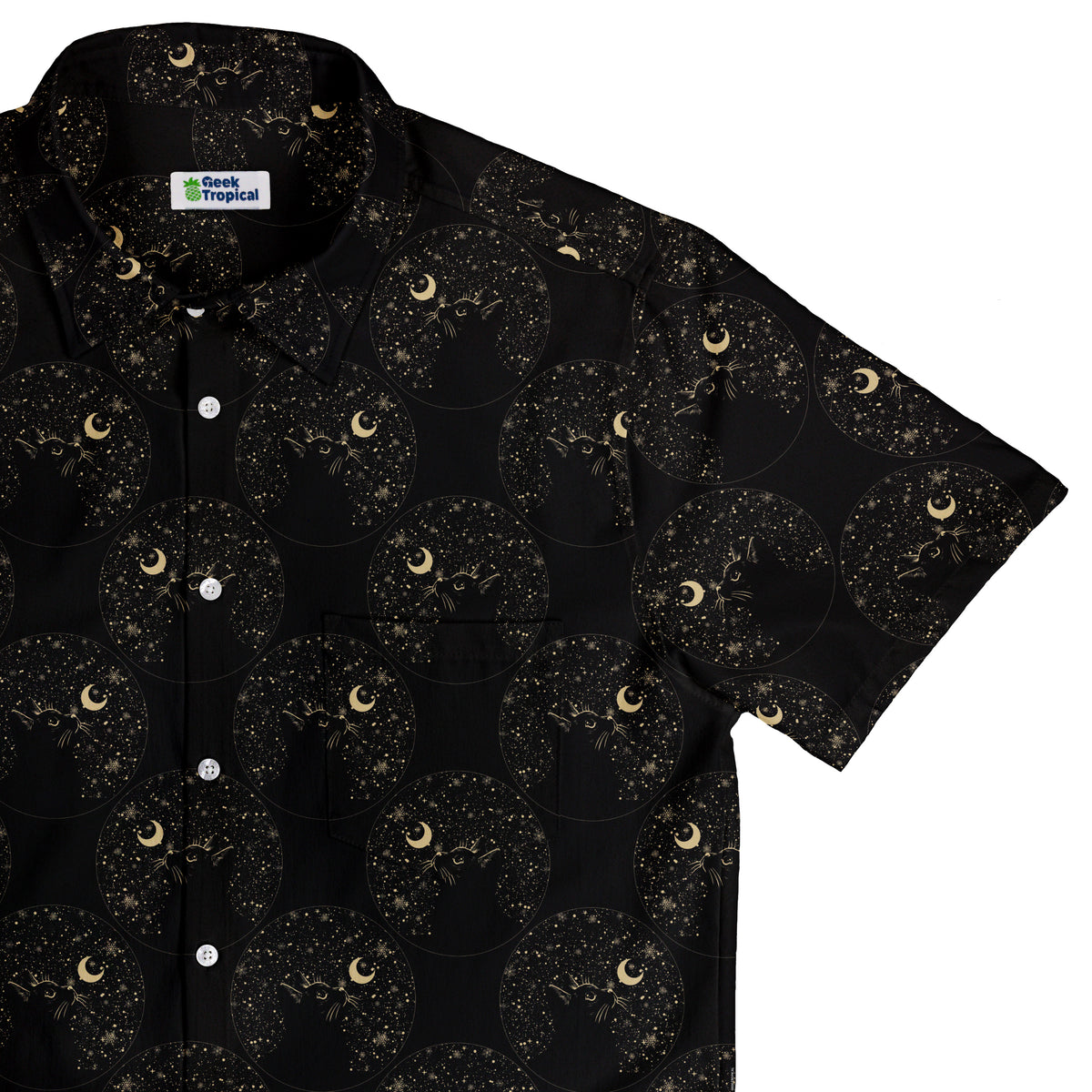 Snowy Kitty Night Button Up Shirt Top Corner
