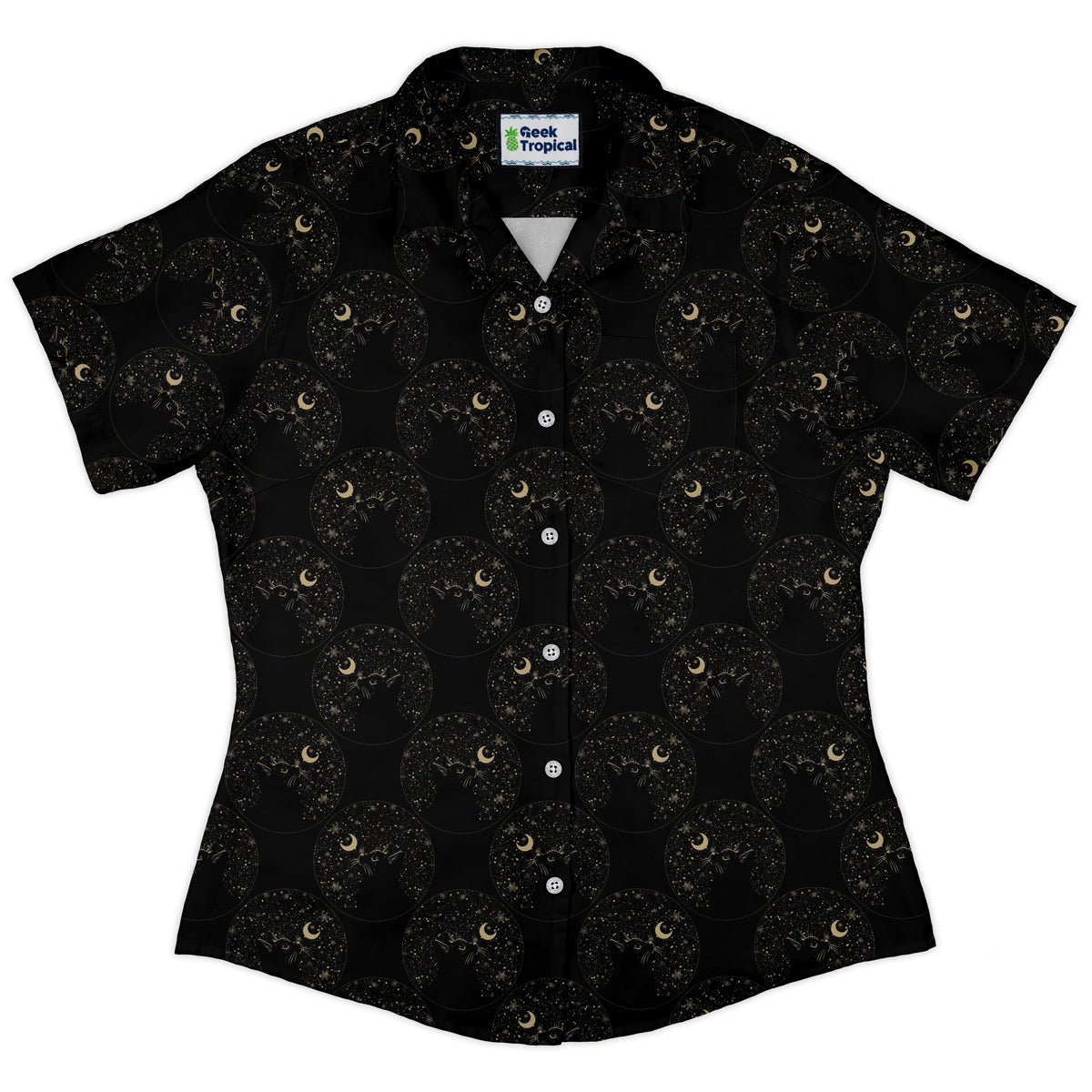 Snowy Kitty Night Curvy Button Up Shirt womens front
