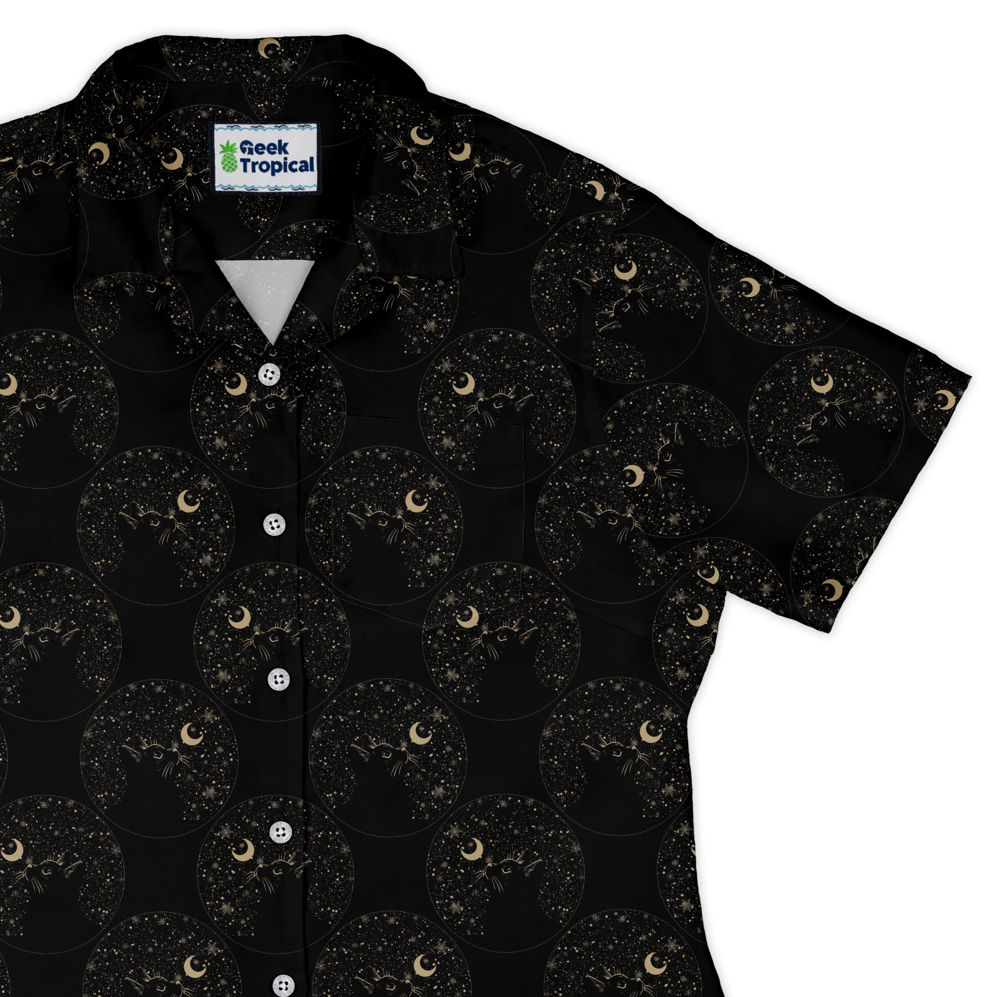 Snowy Kitty Night Curvy Button Up Shirt womens top right