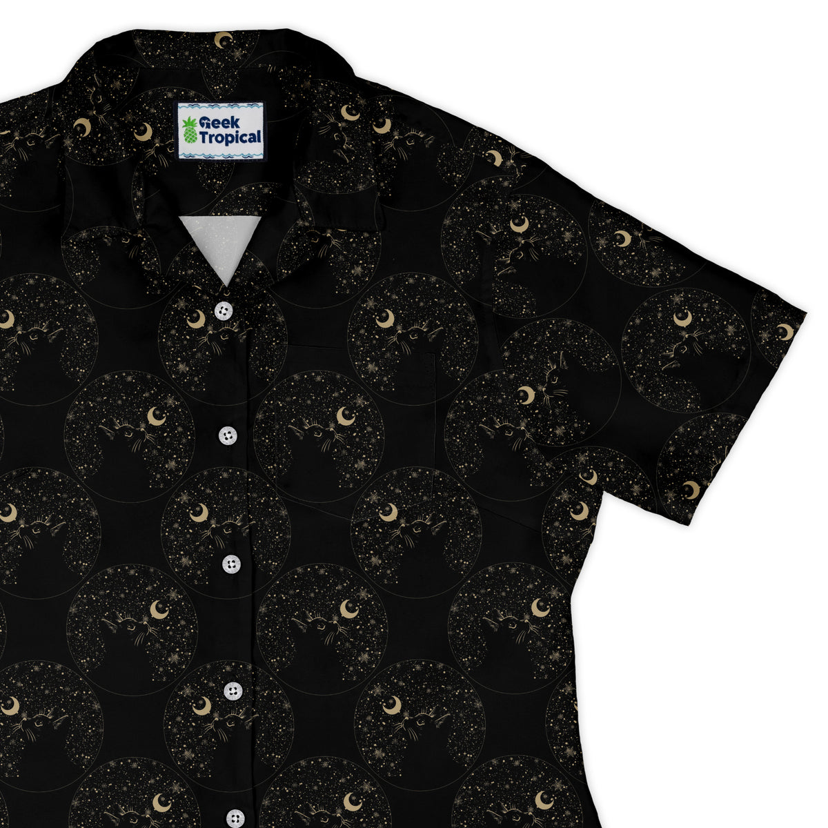 Snowy Kitty Night Curvy Button Up Shirt womens top right